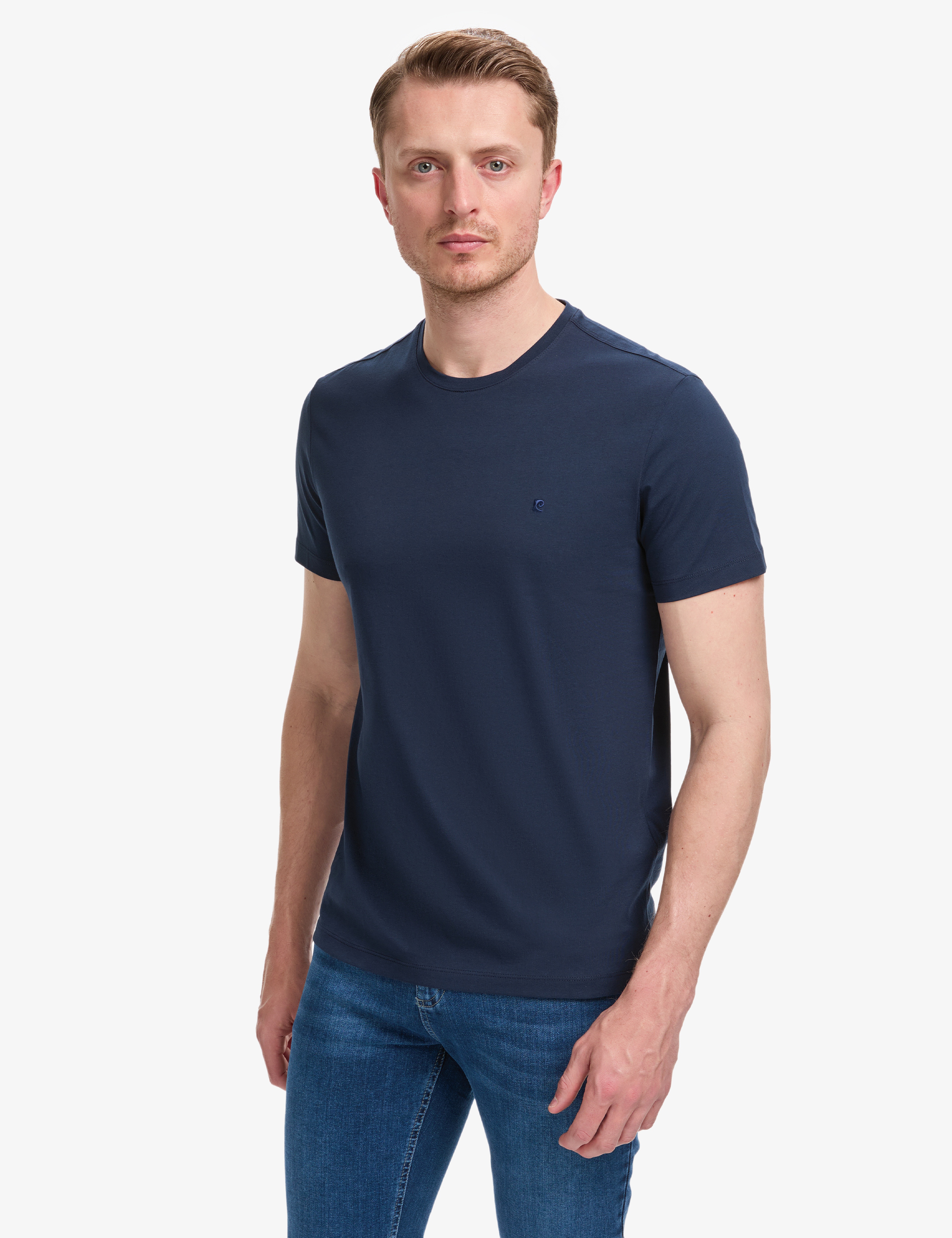 Lacivert Slim Fit %100 Pamuk Bisiklet Yaka Basic Tişört - Image 3