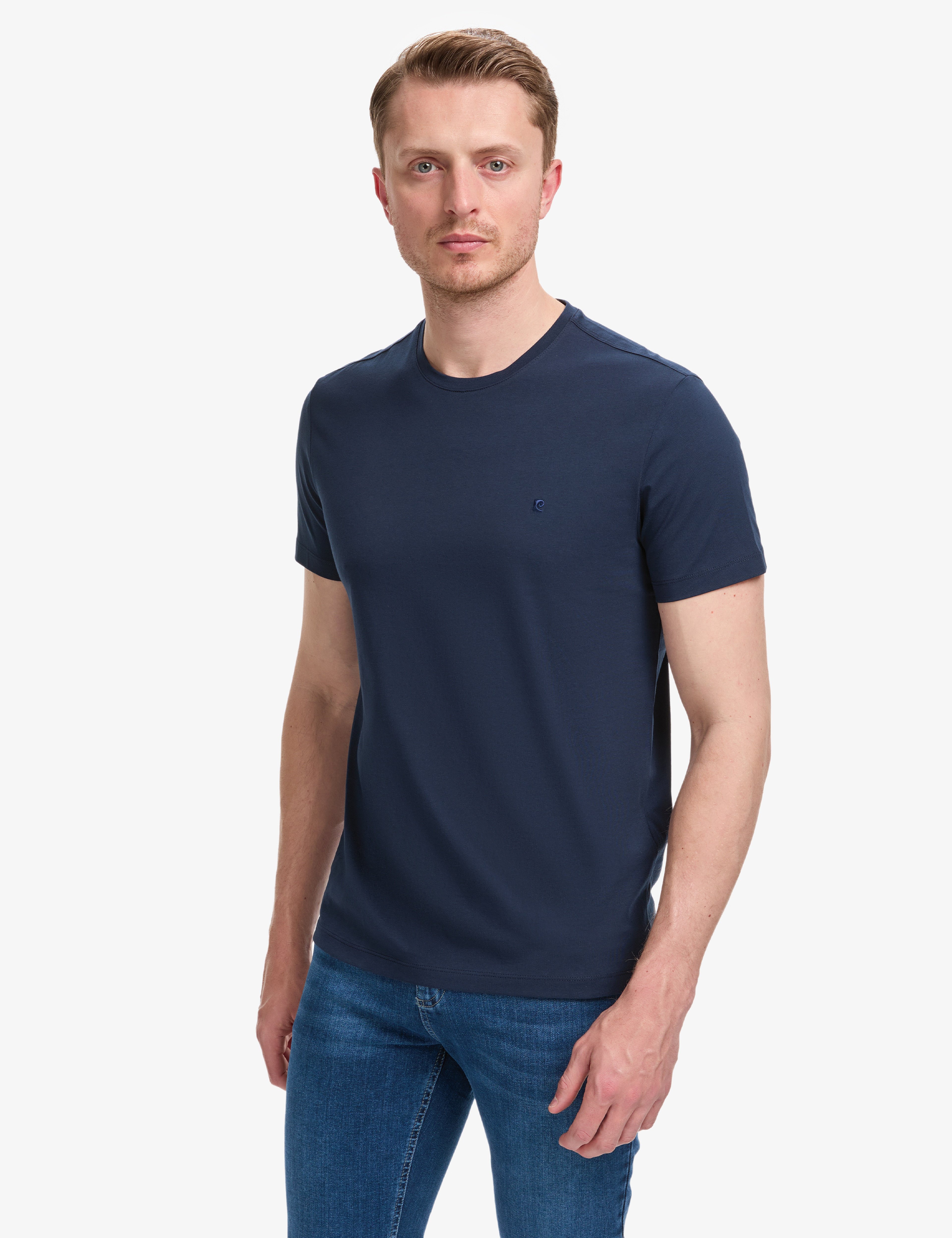 Lacivert Slim Fit %100 Pamuk Bisiklet Yaka Basic Tişört
