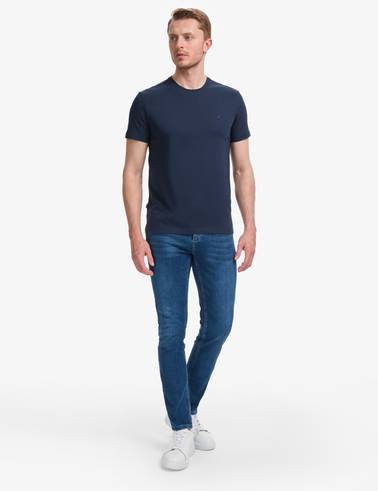 Lacivert Slim Fit %100 Pamuk Bisiklet Yaka Basic Tişört
