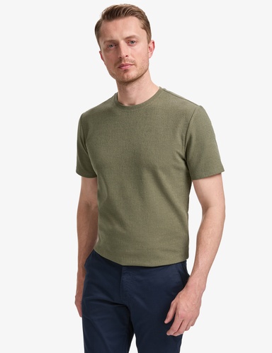 Haki Regular Fit Bisiklet Yaka Tişört