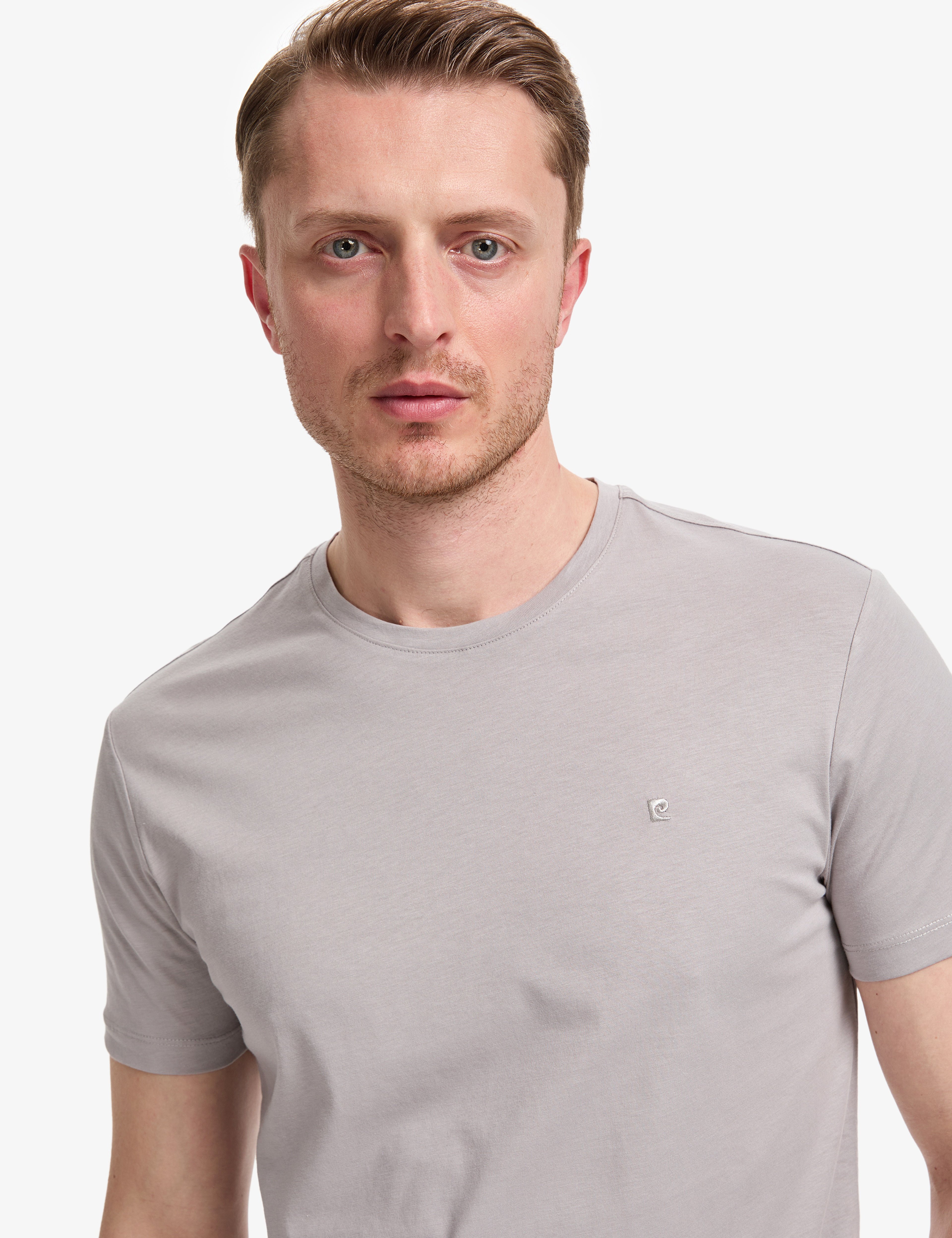 Gri Slim Fit %100 Pamuk Bisiklet Yaka Basic Tişört - Image 2