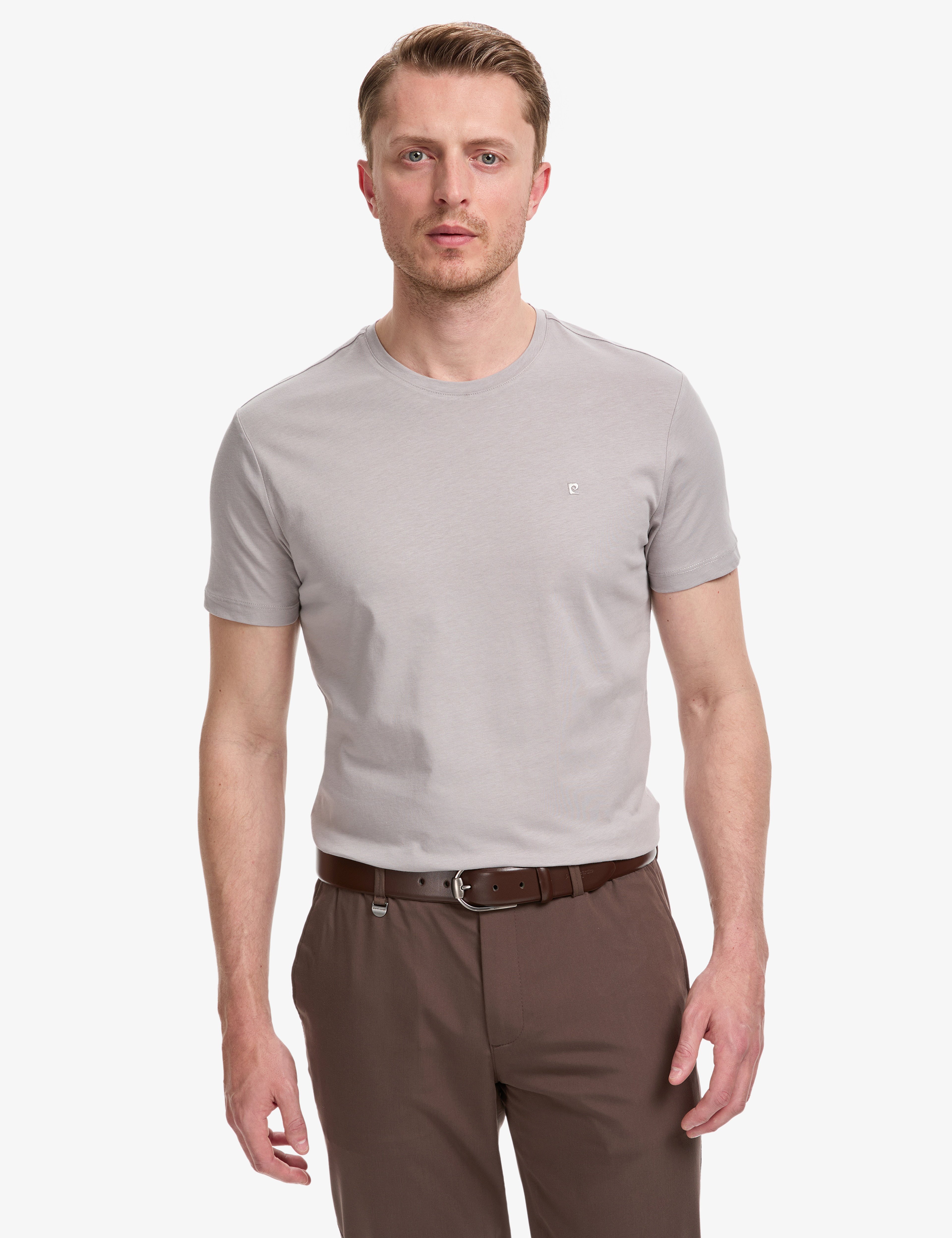 Gri Slim Fit  %100 Pamuk Bisiklet Yaka Basic Tişört