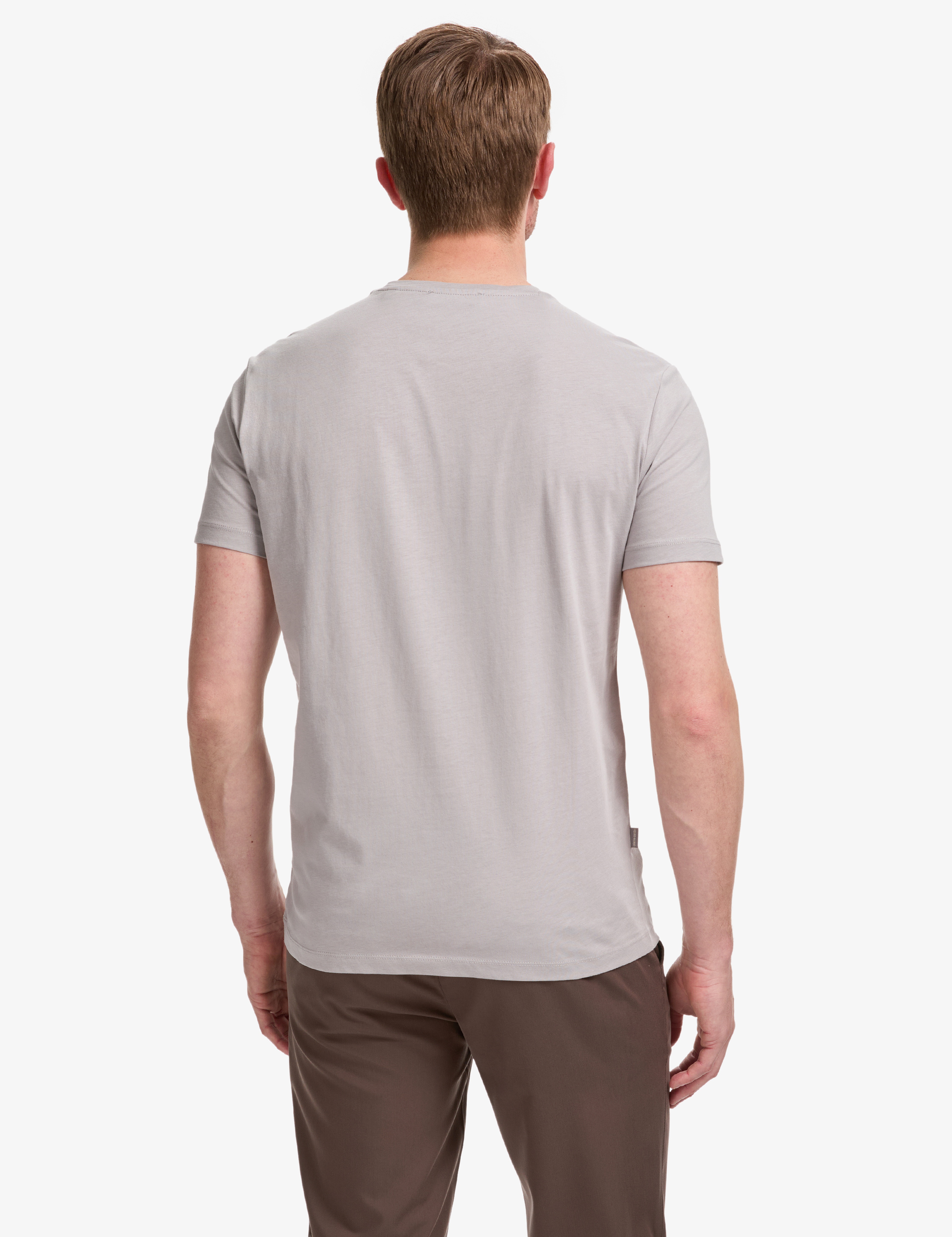 Gri Slim Fit %100 Pamuk Bisiklet Yaka Basic Tişört - Image 5