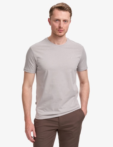 Gri Slim Fit  %100 Pamuk Bisiklet Yaka Basic Tişört