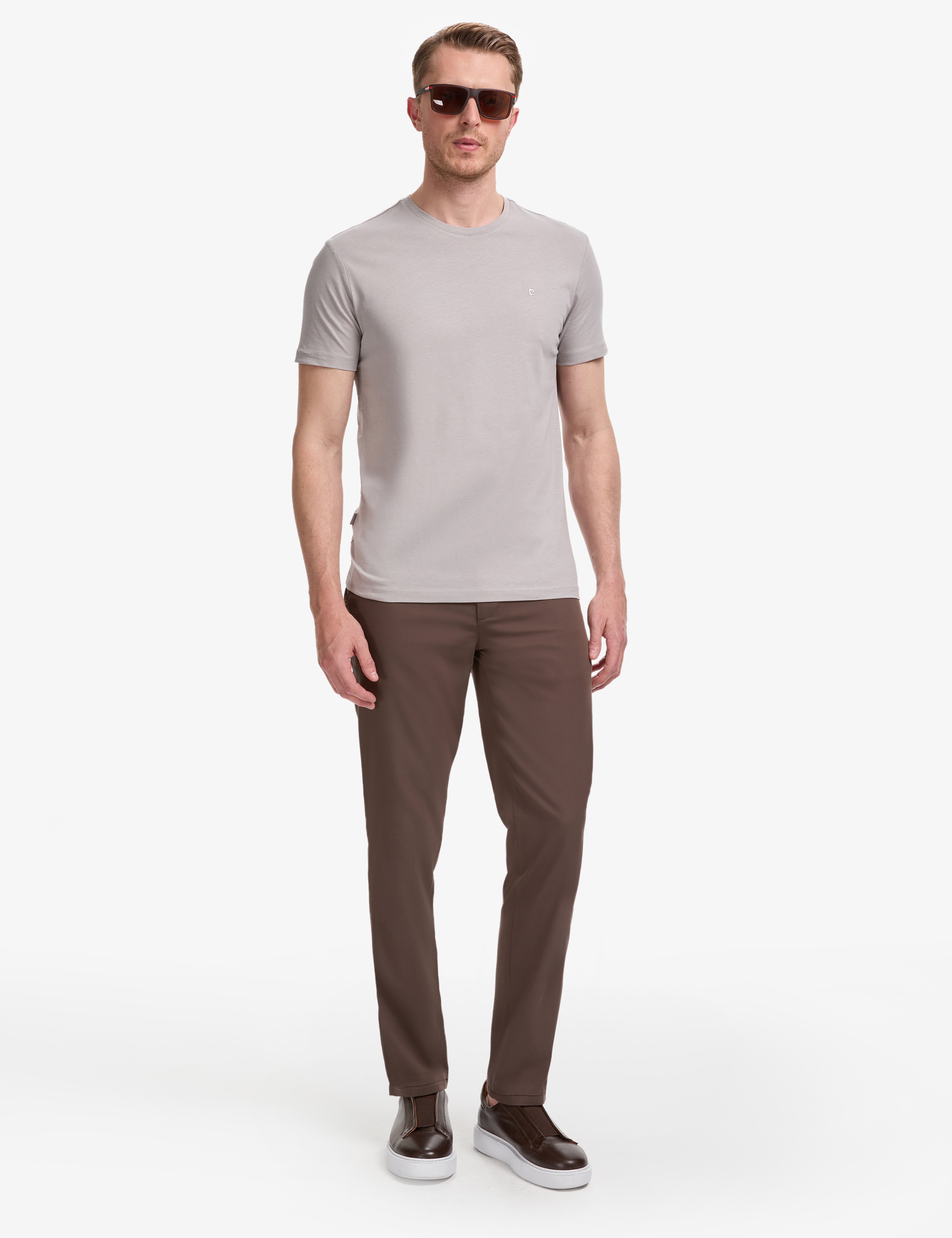 Gri Slim Fit  %100 Pamuk Bisiklet Yaka Basic Tişört