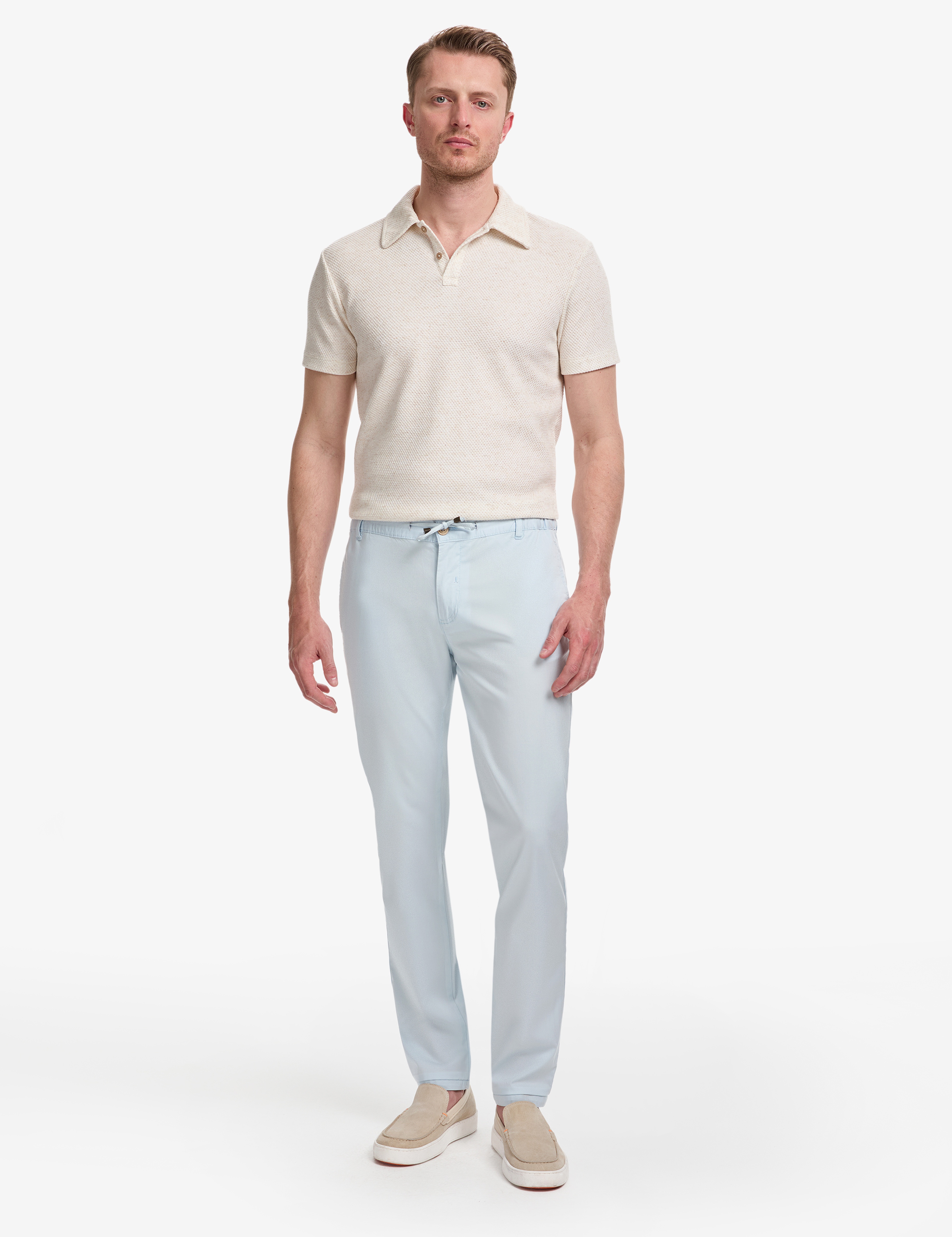 Mavi Slim Fit Beli Lastikli İpli Kanvas Pantolon