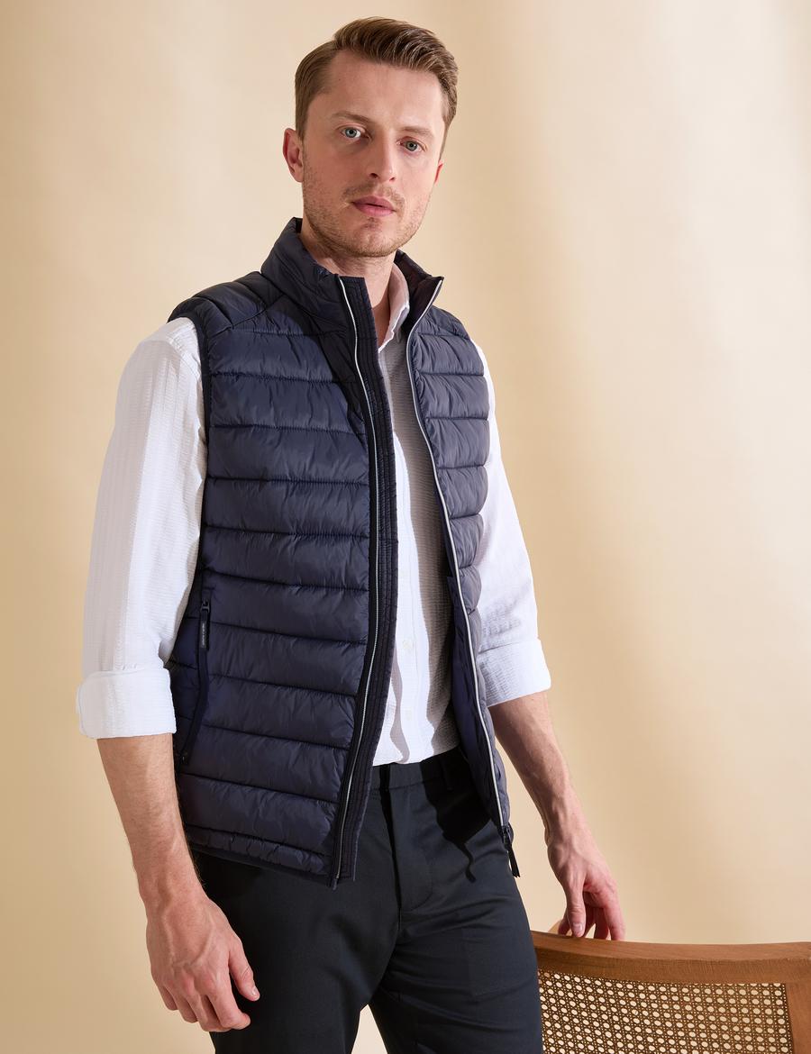 Lacivert Cropped Slim Yelek