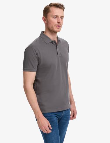 Koyu Gri Slim Fit %100 Pamuk Düğmeli Polo Yaka Basic Tişört