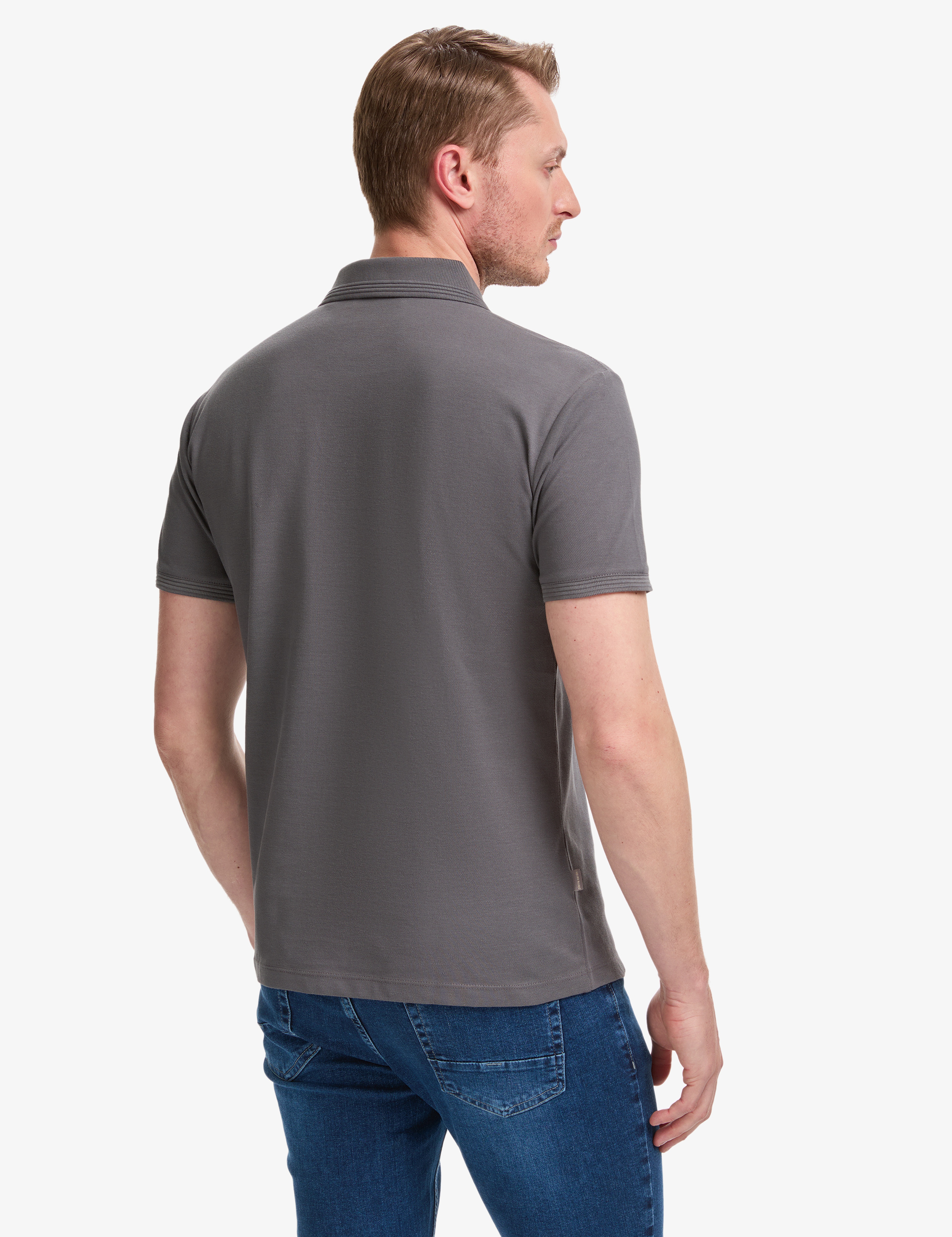 Koyu Gri Slim Fit %100 Pamuk Düğmeli Polo Yaka Basic Tişört - Image 5