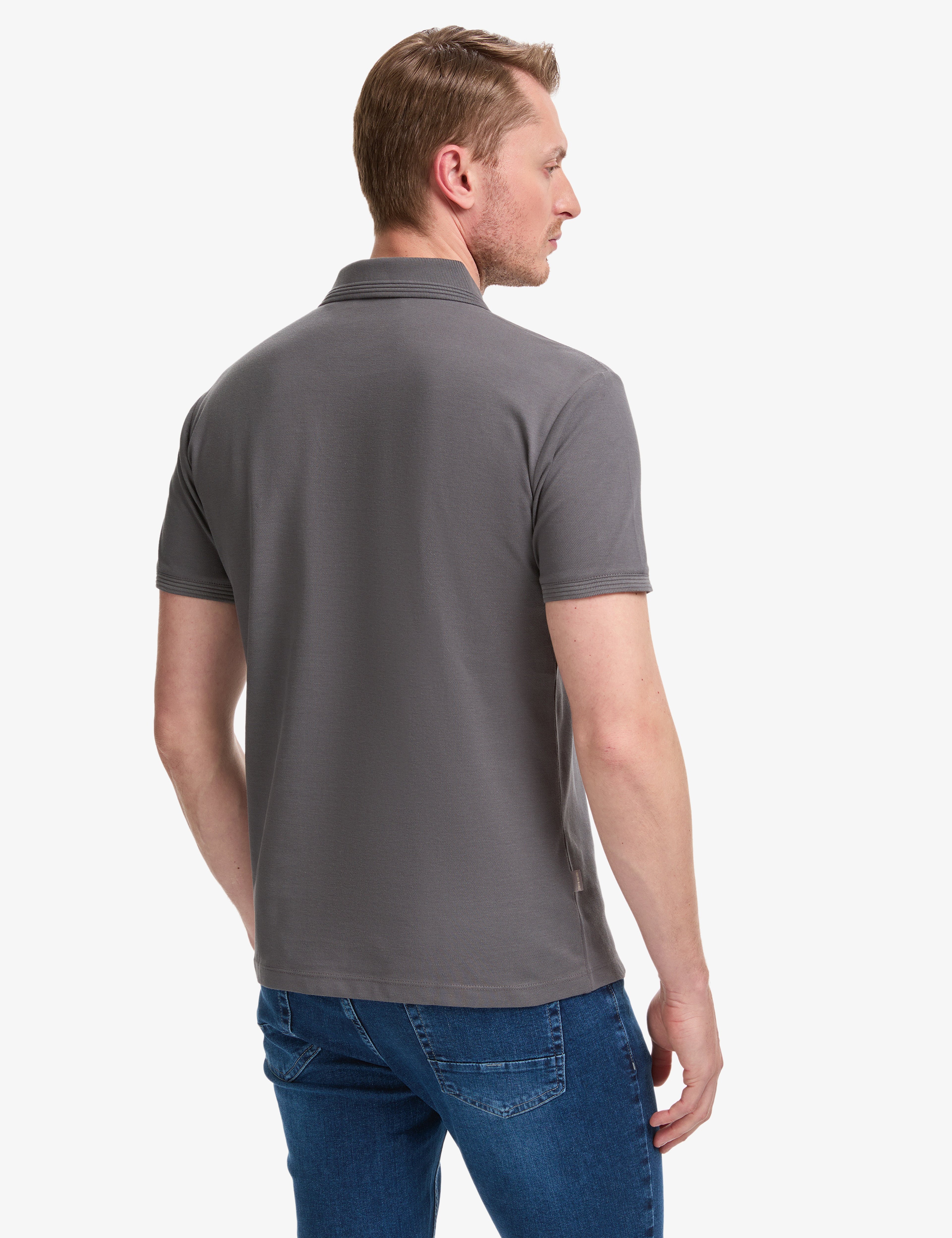 Koyu Gri Slim Fit %100 Pamuk Düğmeli Polo Yaka Basic Tişört