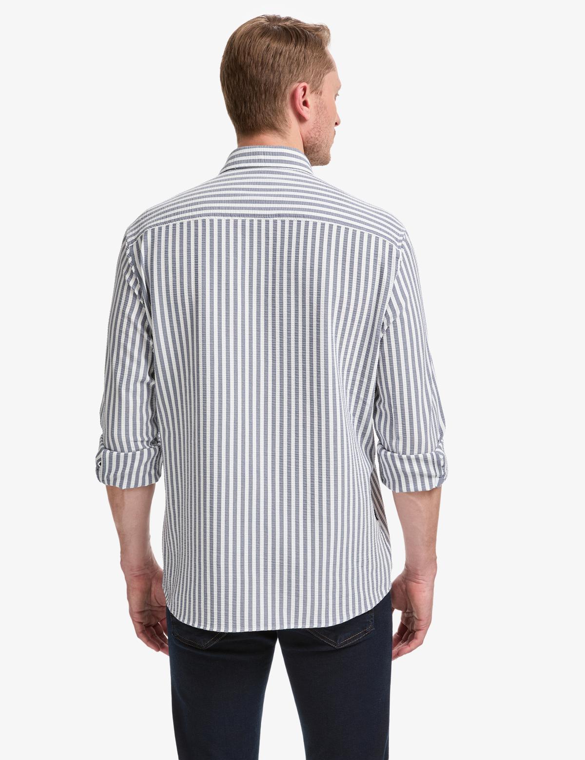 Lacivert Regular Fit Çizgili Uzun Kollu Gömlek - 50320859046