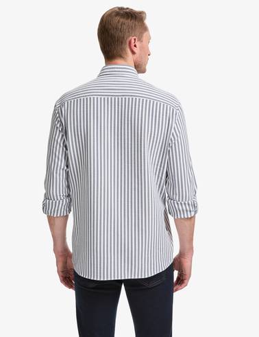 Lacivert Regular Fit Çizgili Uzun Kollu Gömlek