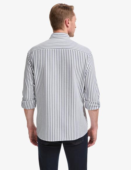 Lacivert Regular Fit Çizgili Uzun Kollu Gömlek - 50320859046