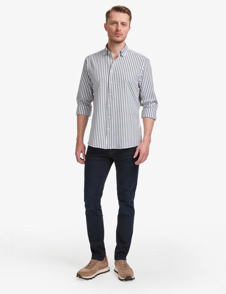 Lacivert Regular Fit Çizgili Uzun Kollu Gömlek - 50320859046