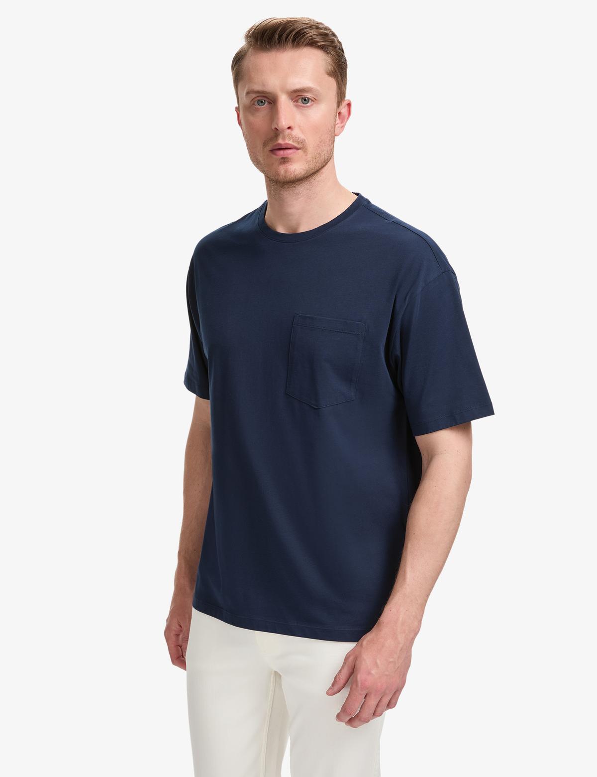 Lacivert Comfort Fit %100 Pamuk Bisiklet Yaka Basic Tişört - 50325300045