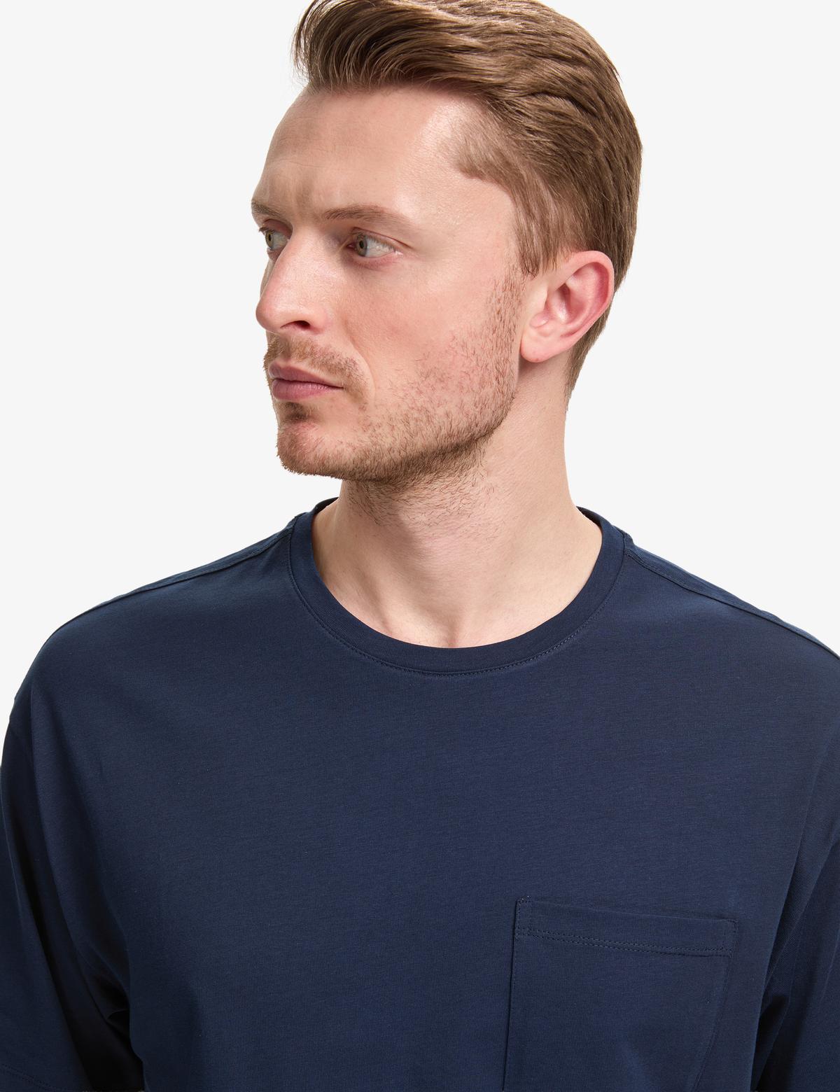 Lacivert Comfort Fit %100 Pamuk Bisiklet Yaka Basic Tişört - 50325300045