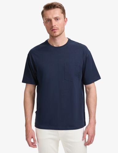 Lacivert Comfort Fit %100 Pamuk Bisiklet Yaka Basic Tişört