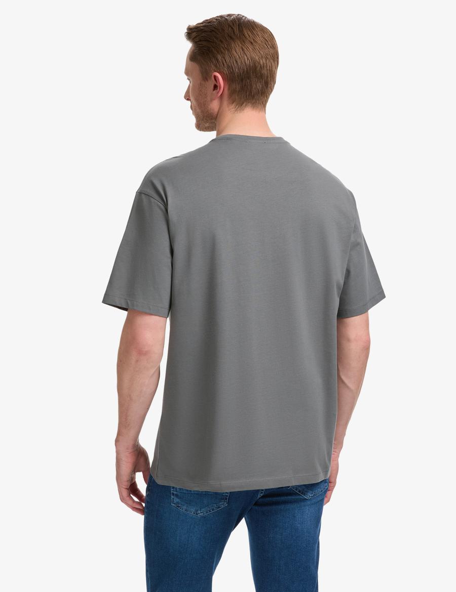 Antrasit Comfort Fit %100 Pamuk Bisiklet Yaka Basic Tişört