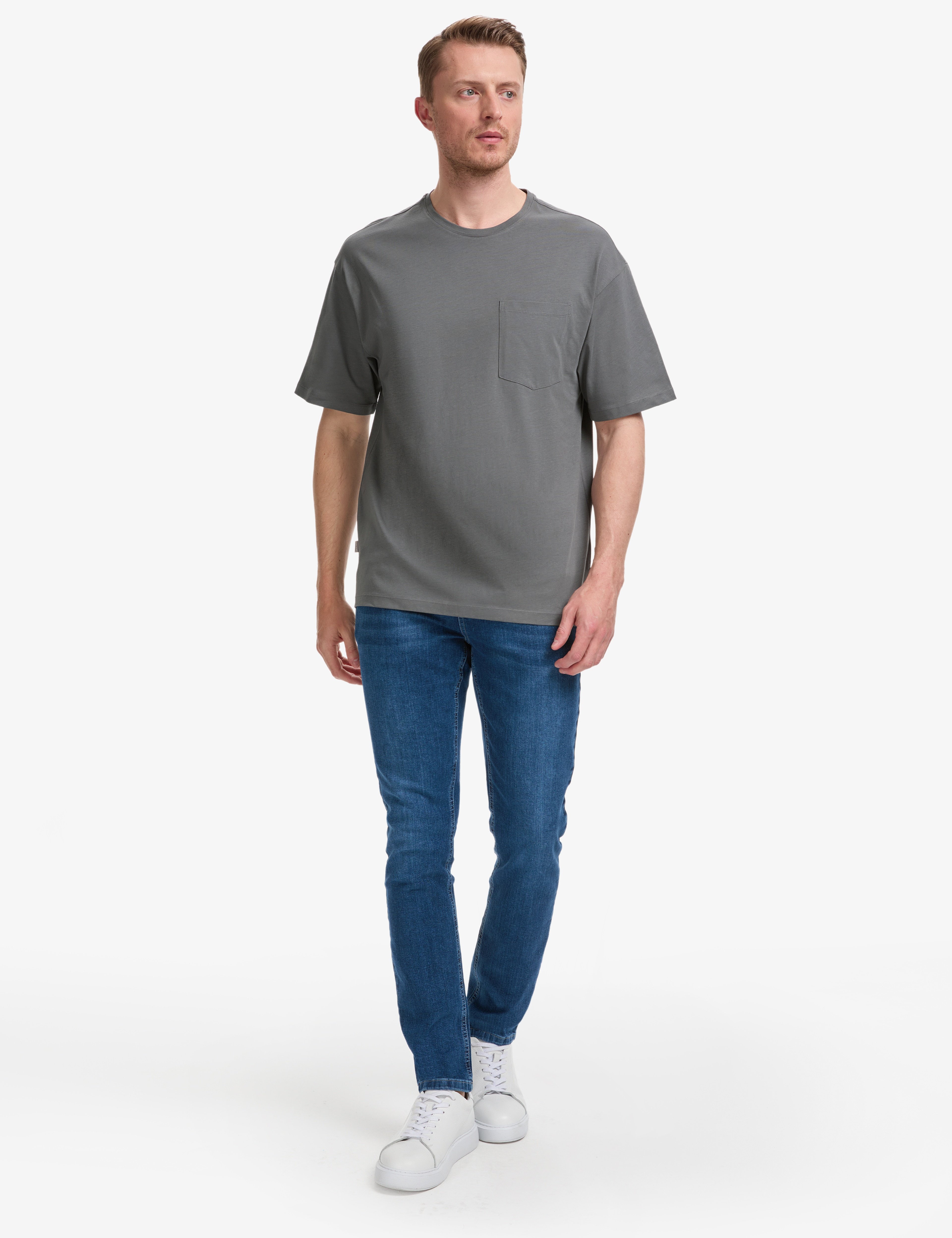 Antrasit Comfort Fit %100 Pamuk Bisiklet Yaka Basic Tişört