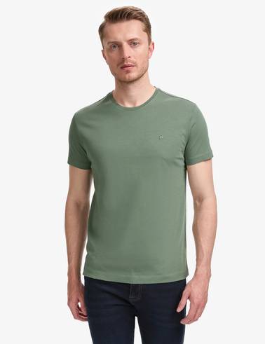 Haki Slim Fit %100 Pamuk Bisiklet Yaka Basic Tişört