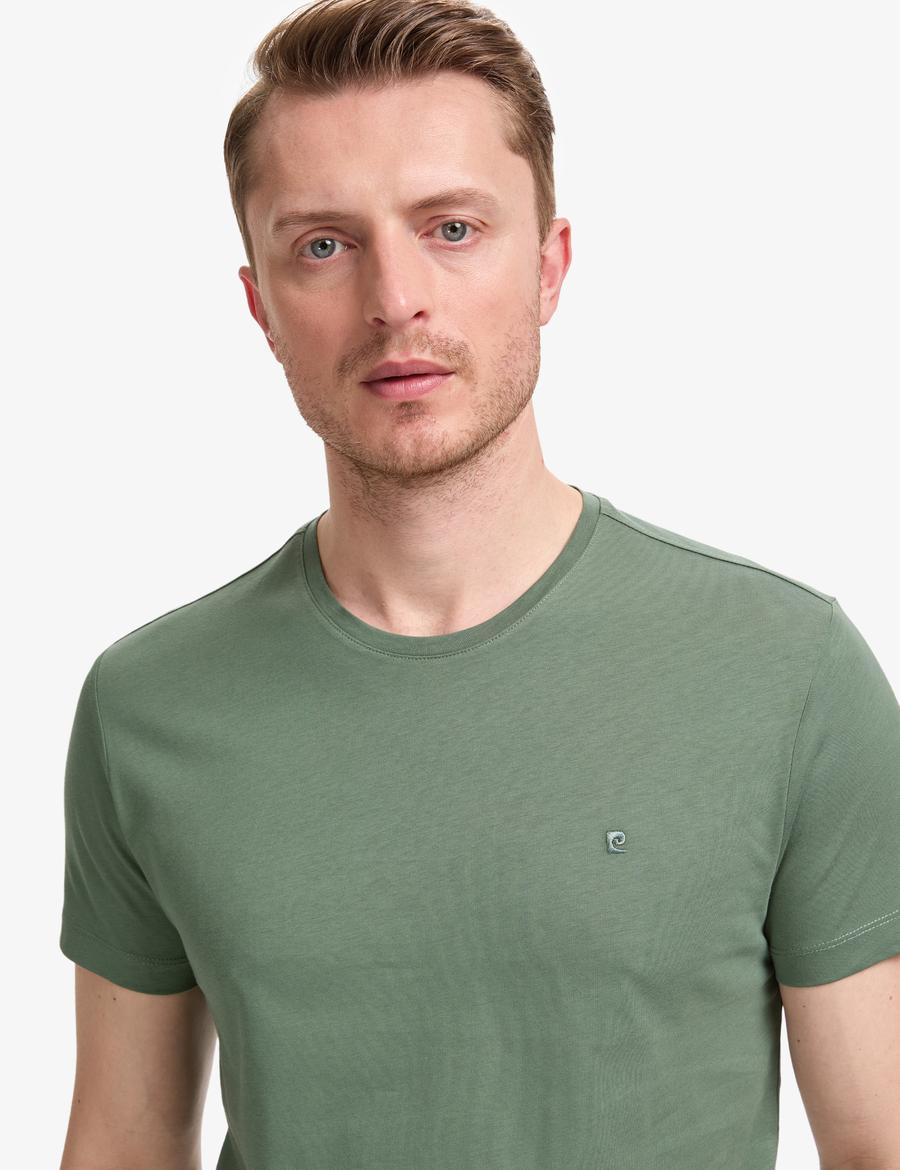 Haki Slim Fit %100 Pamuk Bisiklet Yaka Basic Tişört