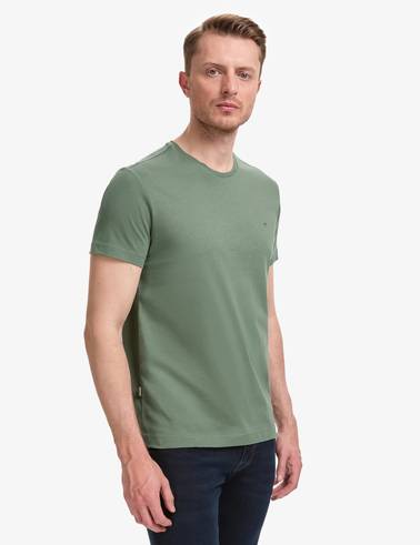 Haki Slim Fit %100 Pamuk Bisiklet Yaka Basic Tişört
