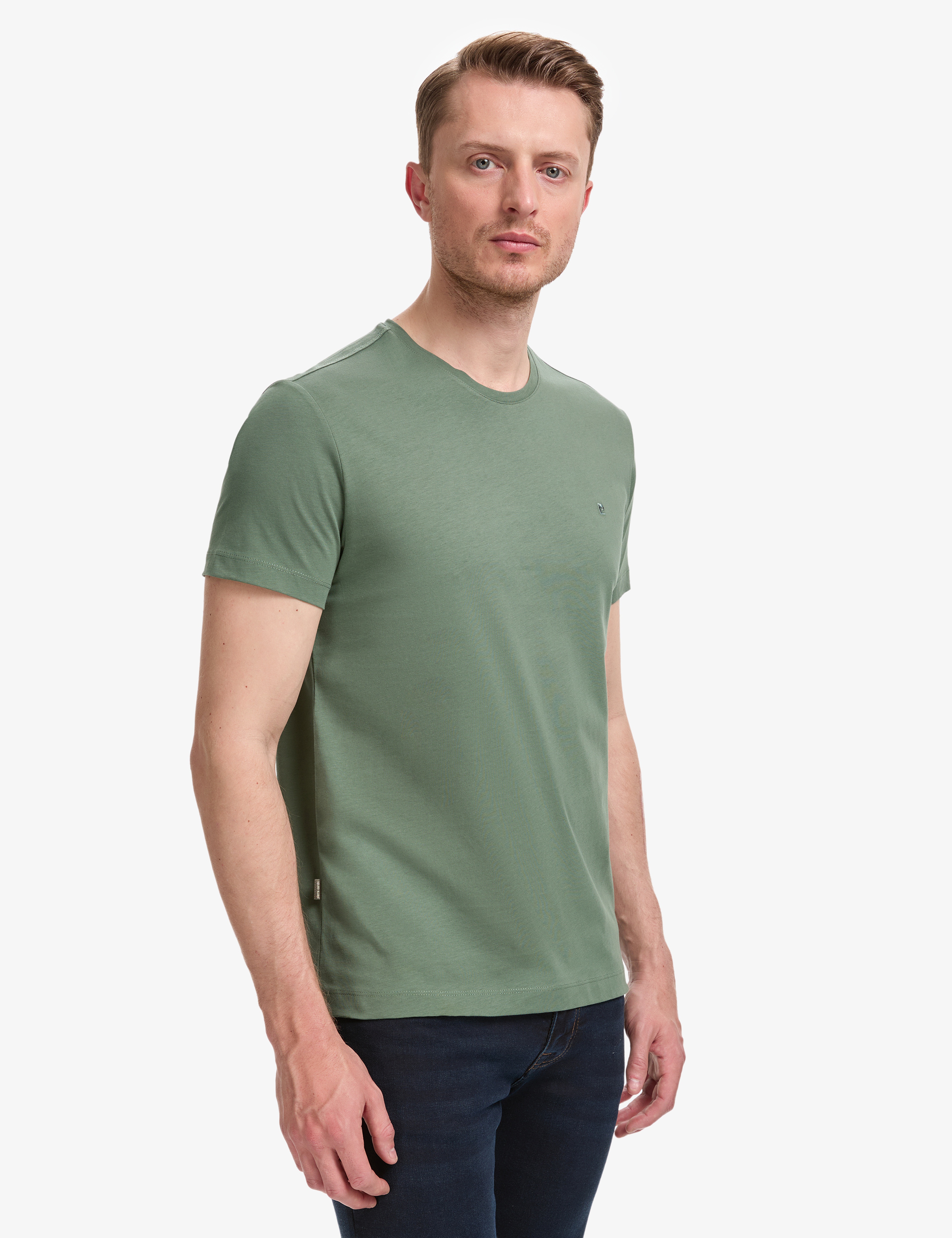 Haki Slim Fit %100 Pamuk Bisiklet Yaka Basic Tişört - Image 3
