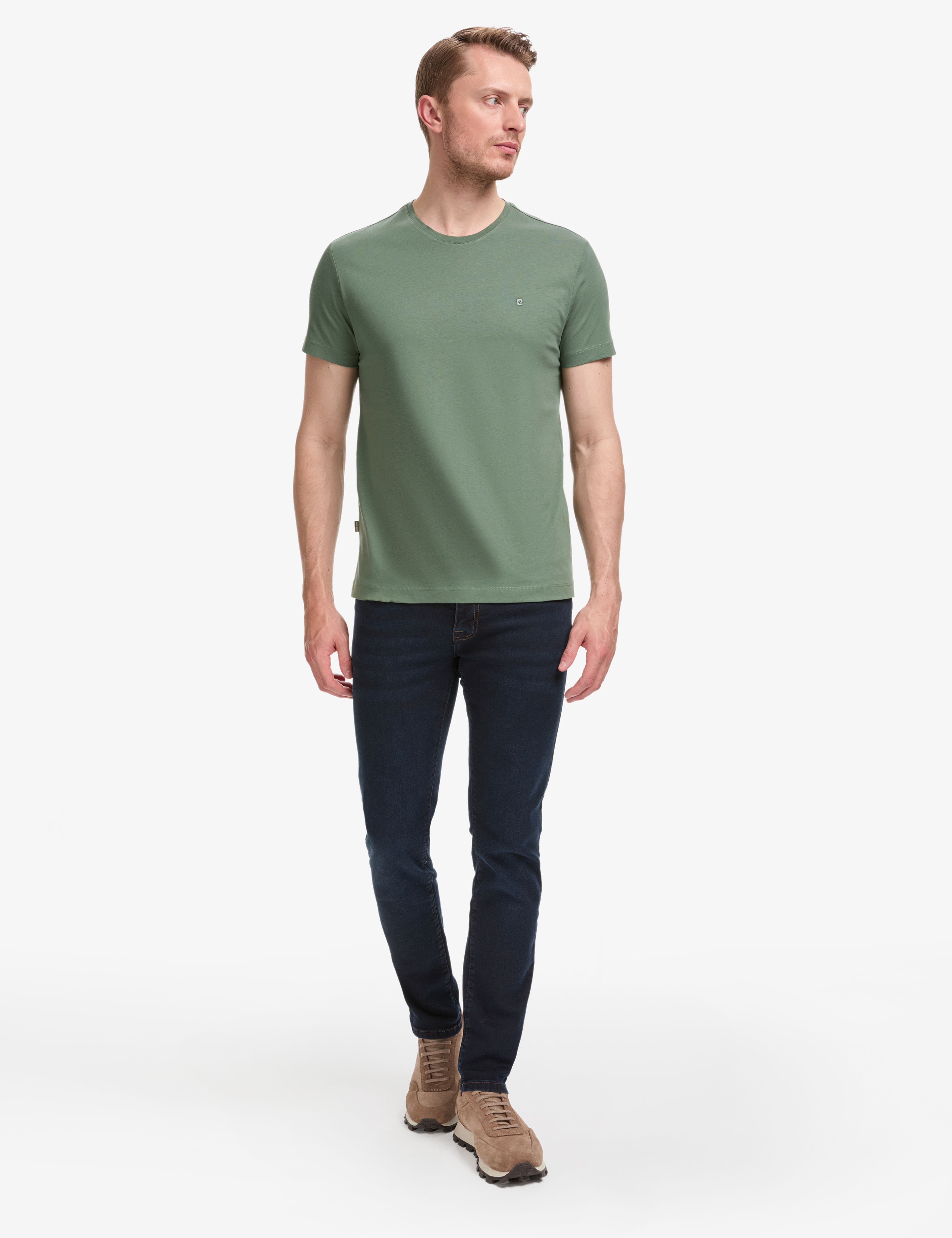 Haki Slim Fit %100 Pamuk Bisiklet Yaka Basic Tişört - Image 4