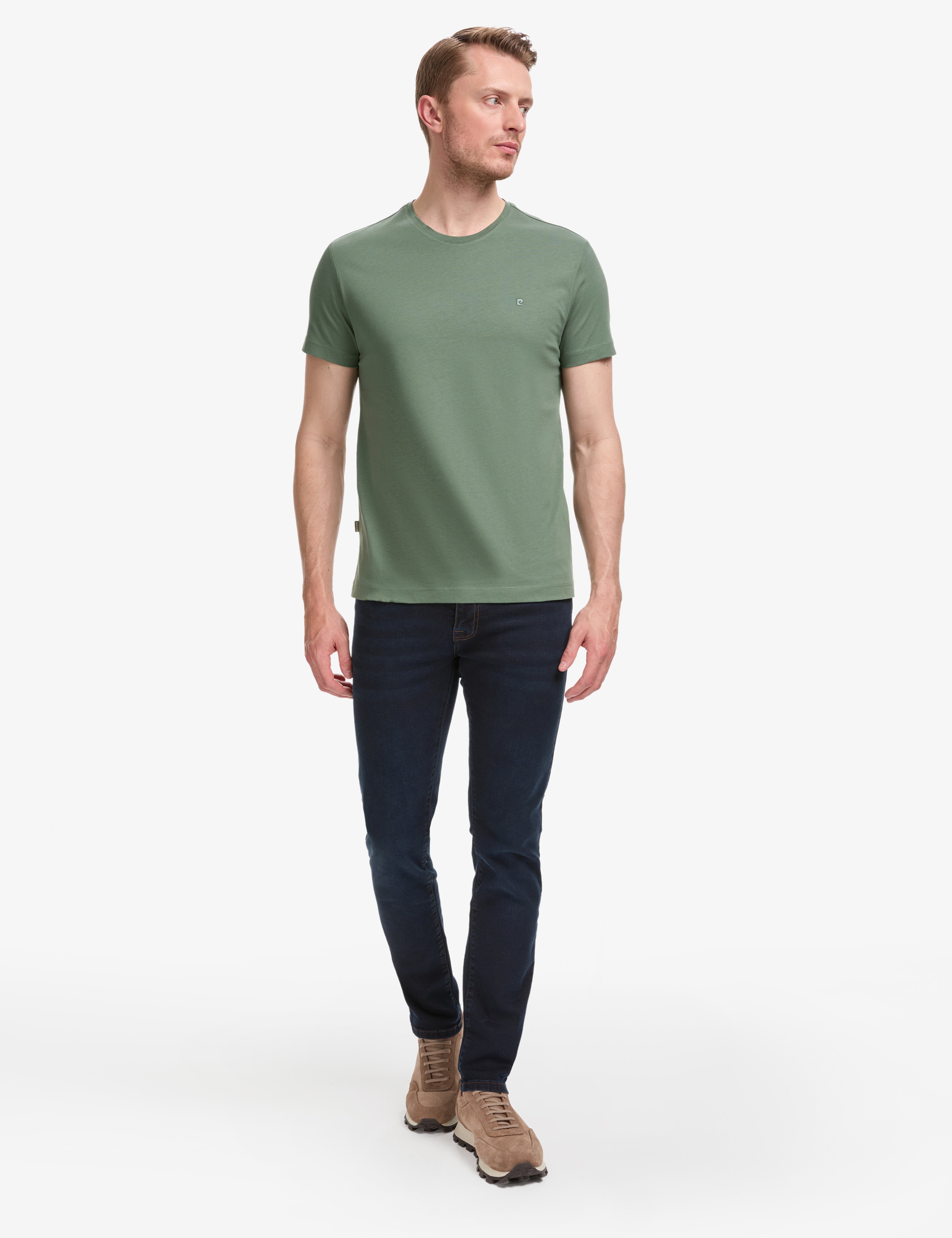 Haki Slim Fit %100 Pamuk Bisiklet Yaka Basic Tişört