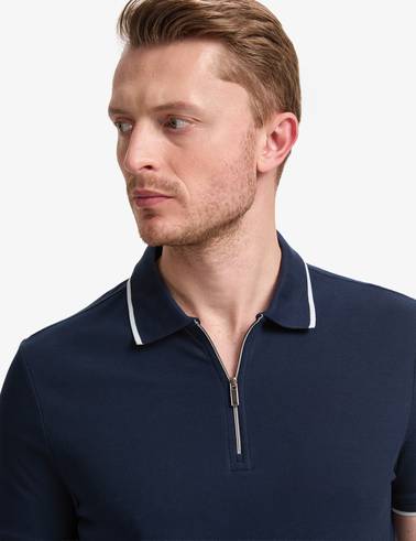 Lacivert Slim Fit %100 Pamuk Fermuarlı Polo Yaka Tişört