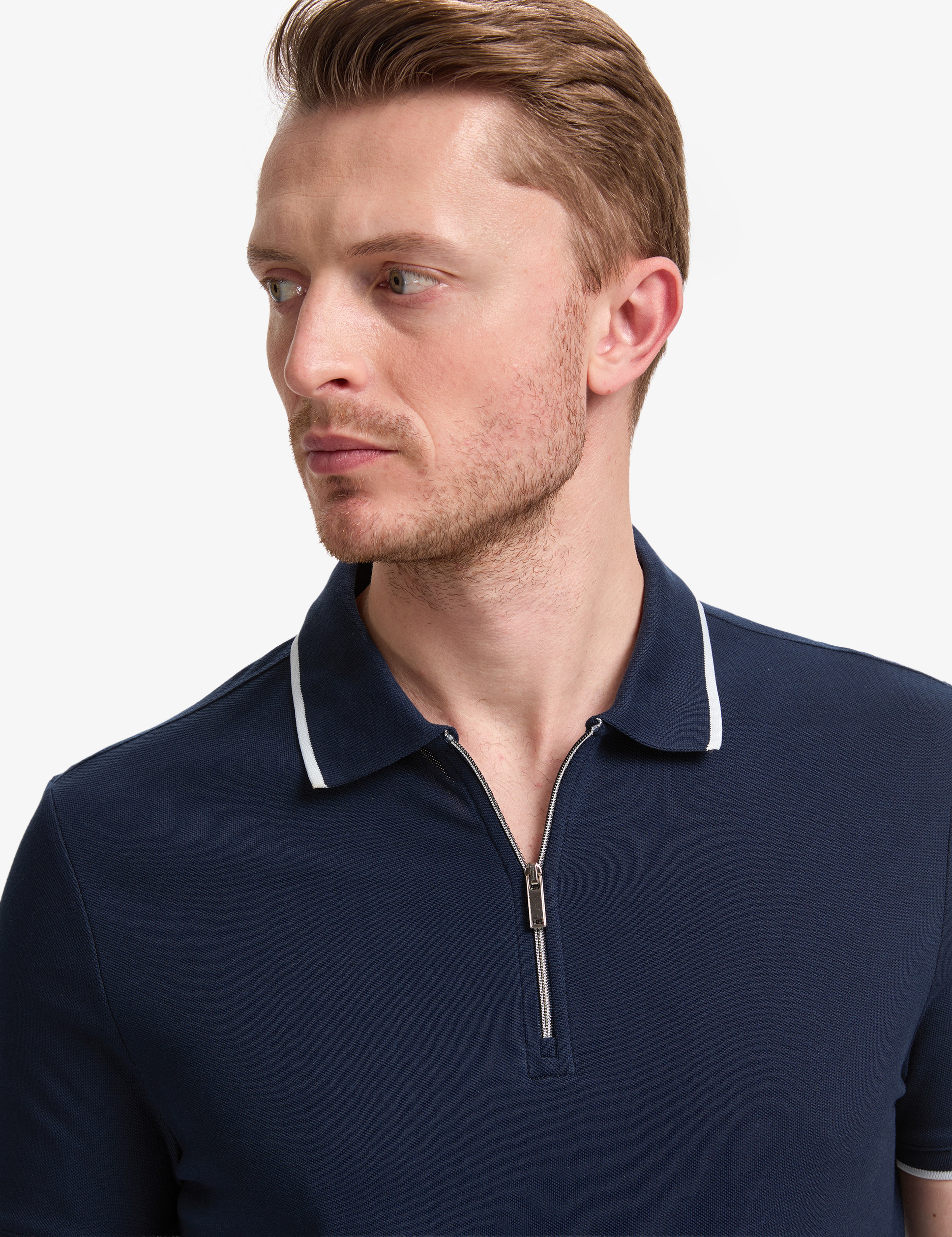 Lacivert Slim Fit %100 Pamuk Fermuarlı Polo Yaka Tişört - Image 2