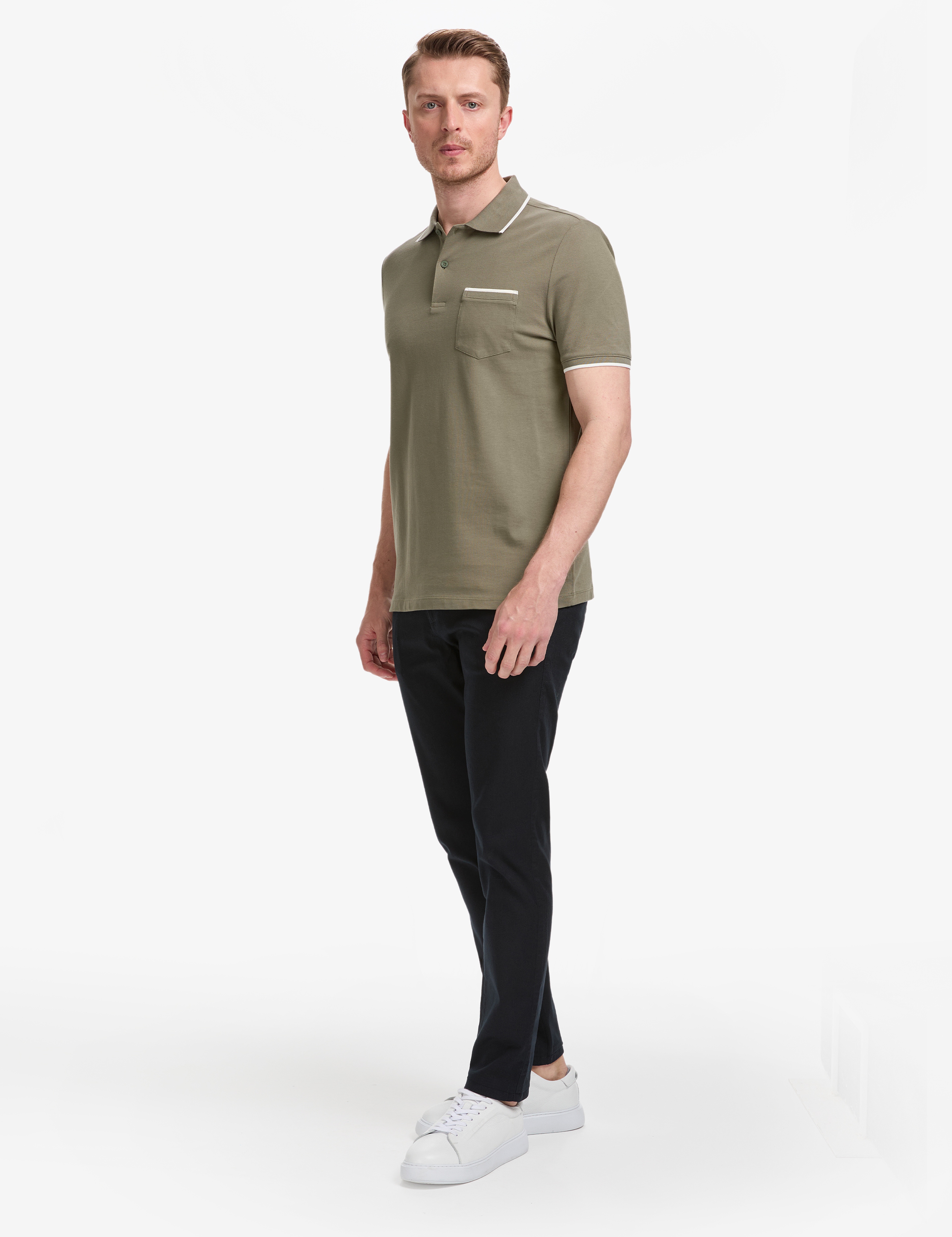 Haki Regular Fit %100 Pamuk Düğmeli Polo Yaka Tişört - Image 4
