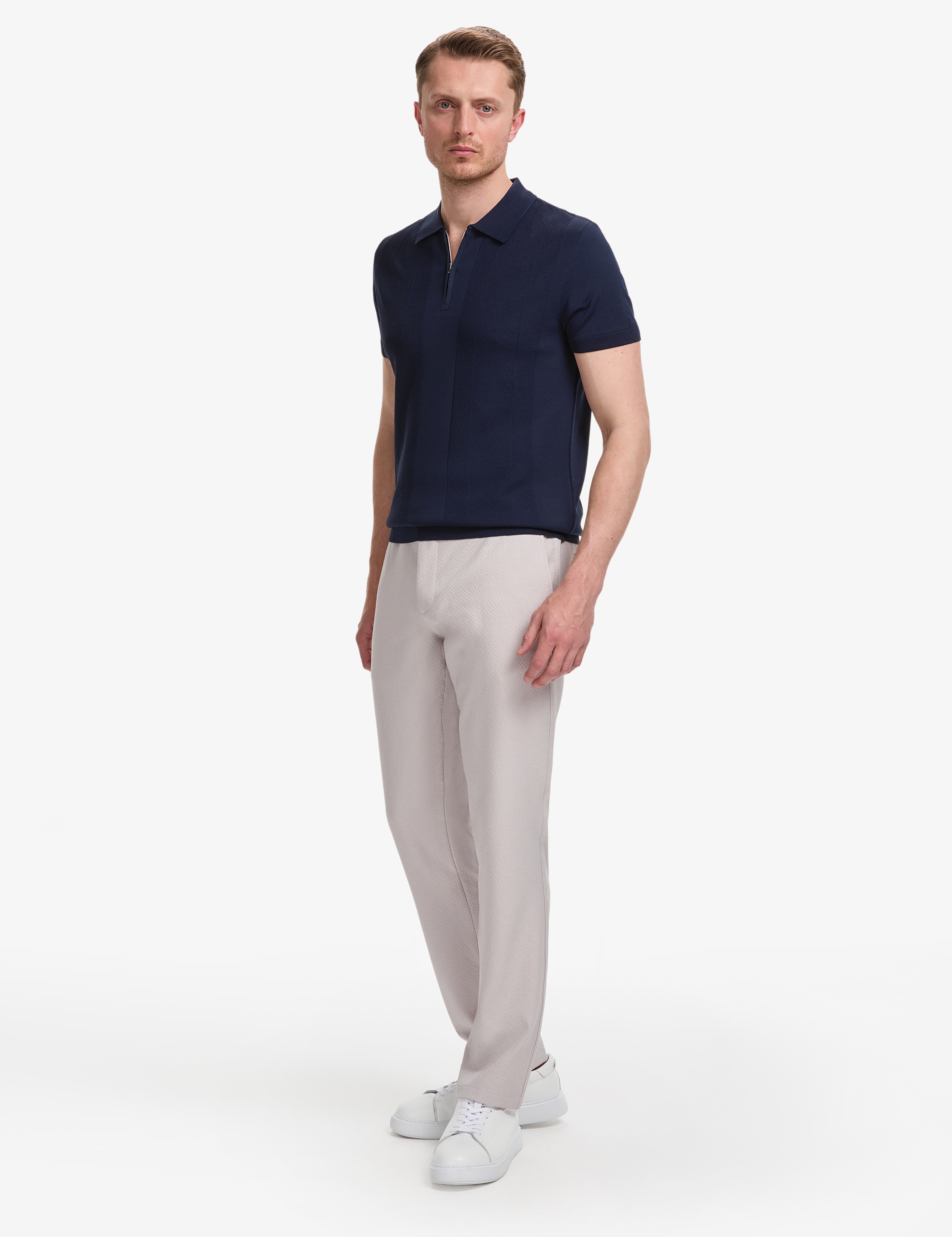 Lacivert Slim Fit Polo Yaka Fermuarlı Triko Tişört - Image 5