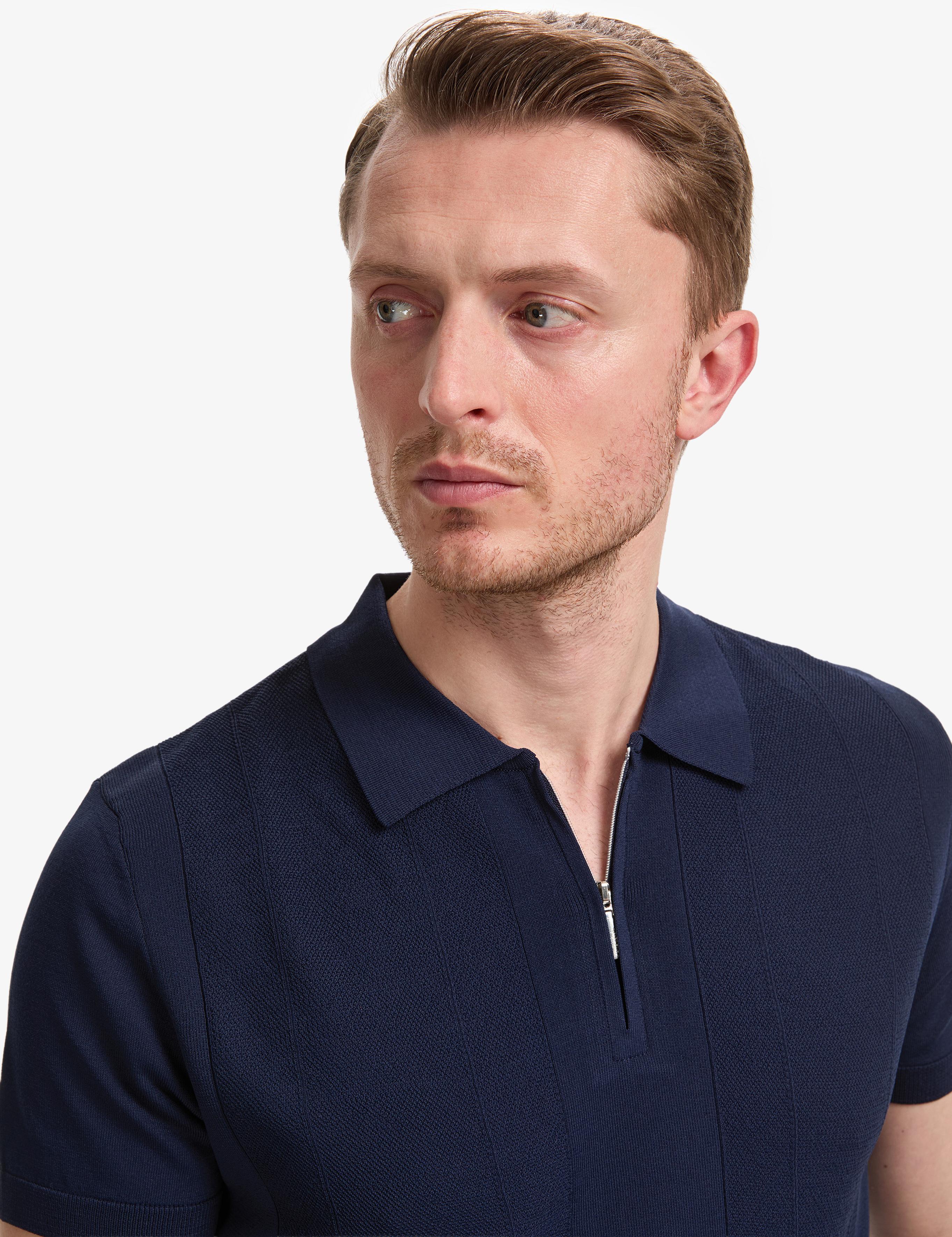 Lacivert Slim Fit Polo Yaka Fermuarlı Triko Tişört