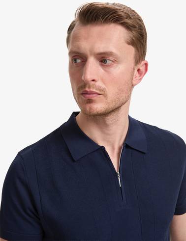 Lacivert Slim Fit Polo Yaka Fermuarlı Triko Tişört