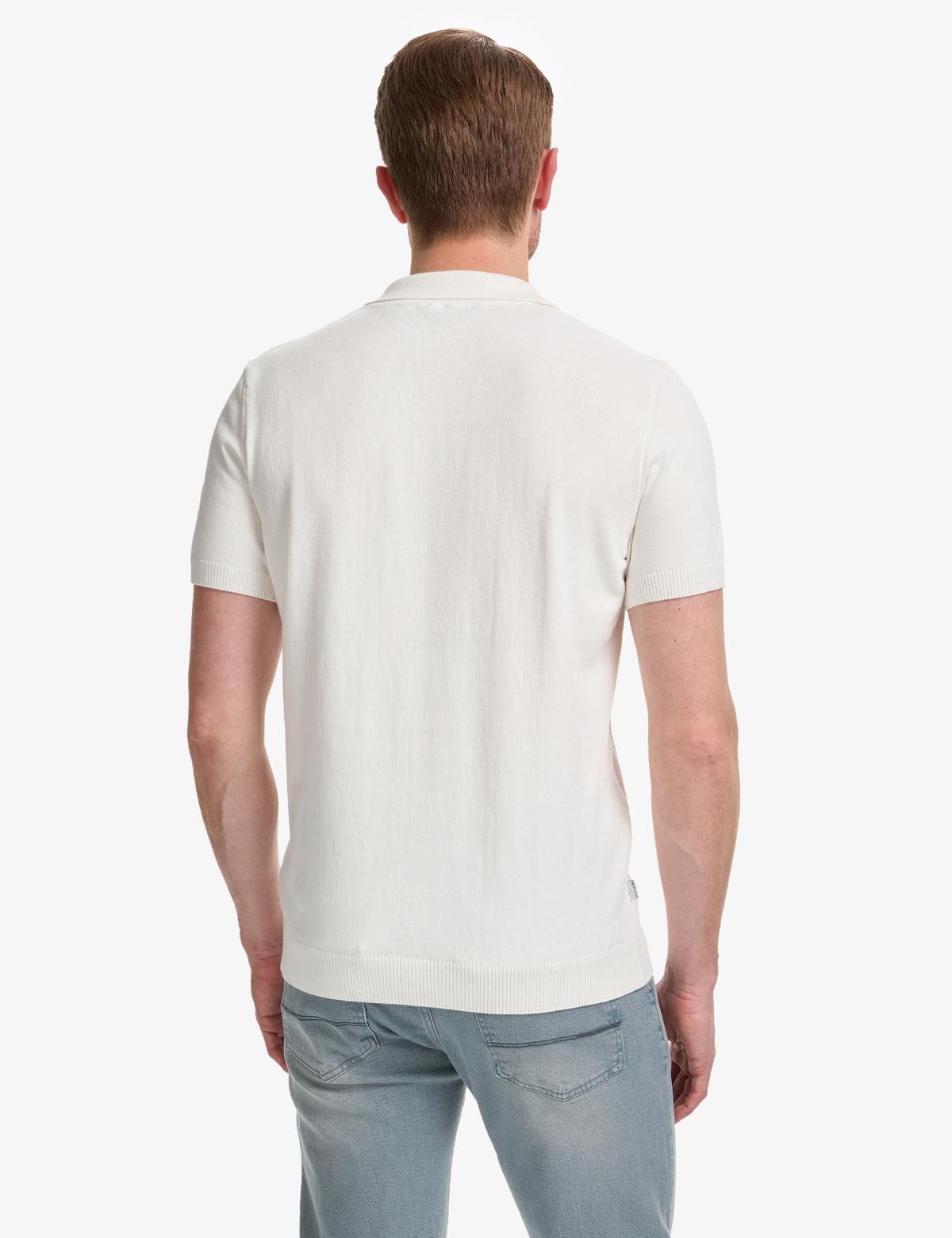 Ekru Slim Fit Apaş Yaka Triko Tişört - 50325074003