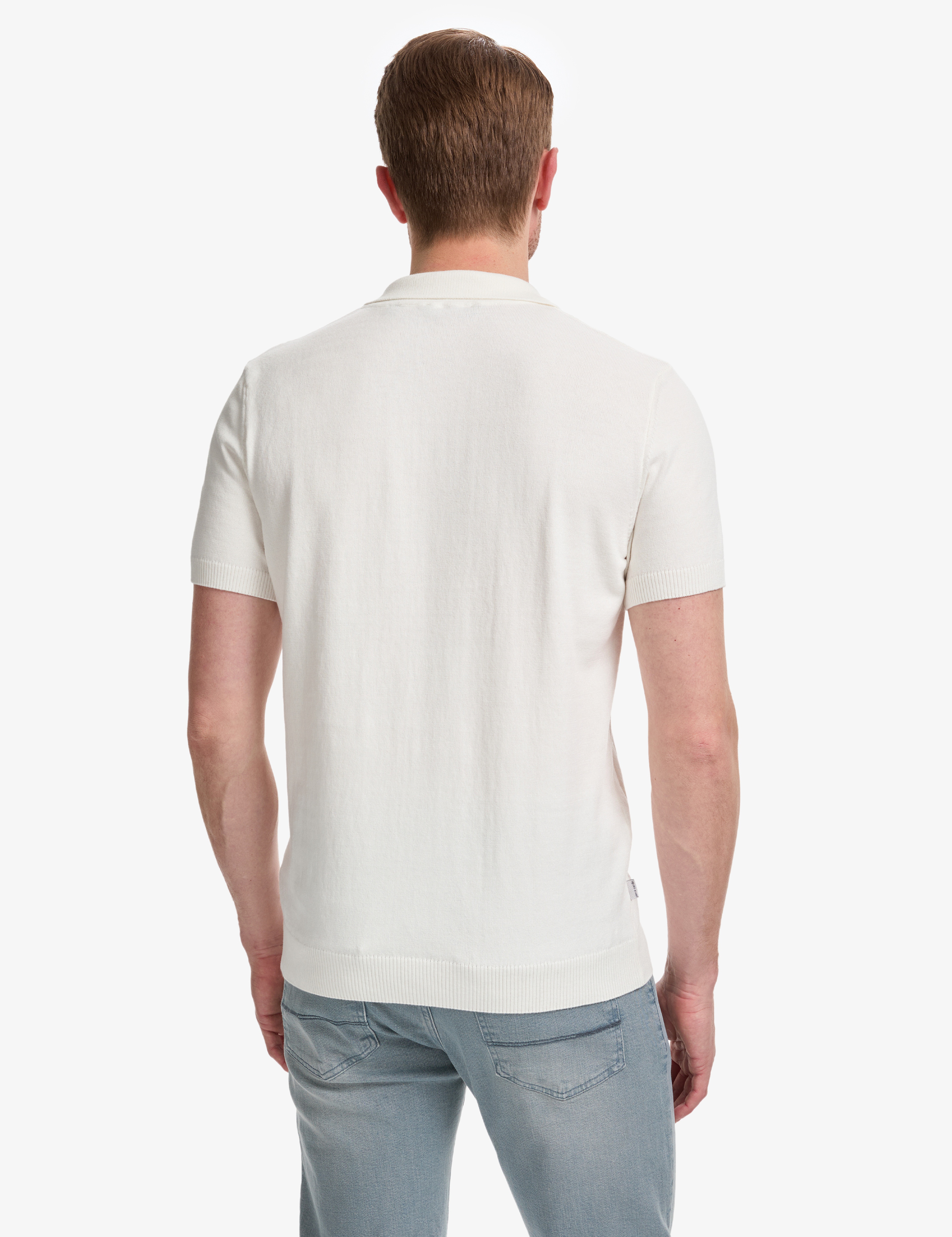 Ekru Slim Fit %100 Pamuk Apaş Yaka Triko Tişört - Image 5