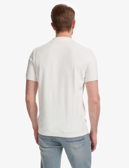 Ekru Slim Fit Apaş Yaka Triko Tişört - 50325074003