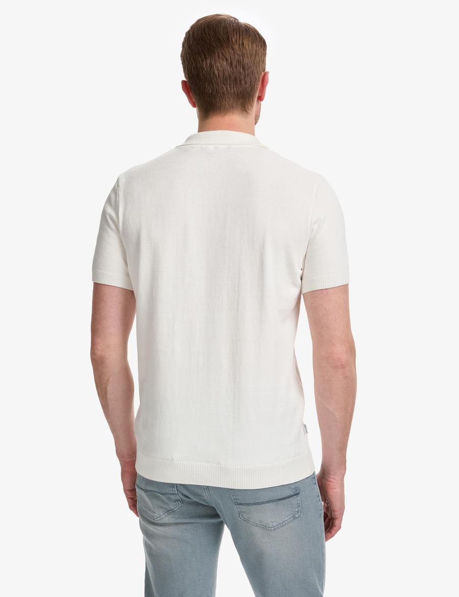 Ekru Slim Fit Apaş Yaka Triko Tişört