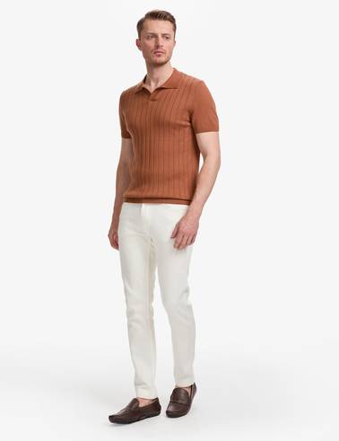 Açık Kahverengi Slim Fit %100 Pamuk Apaş Yaka Triko Tişört