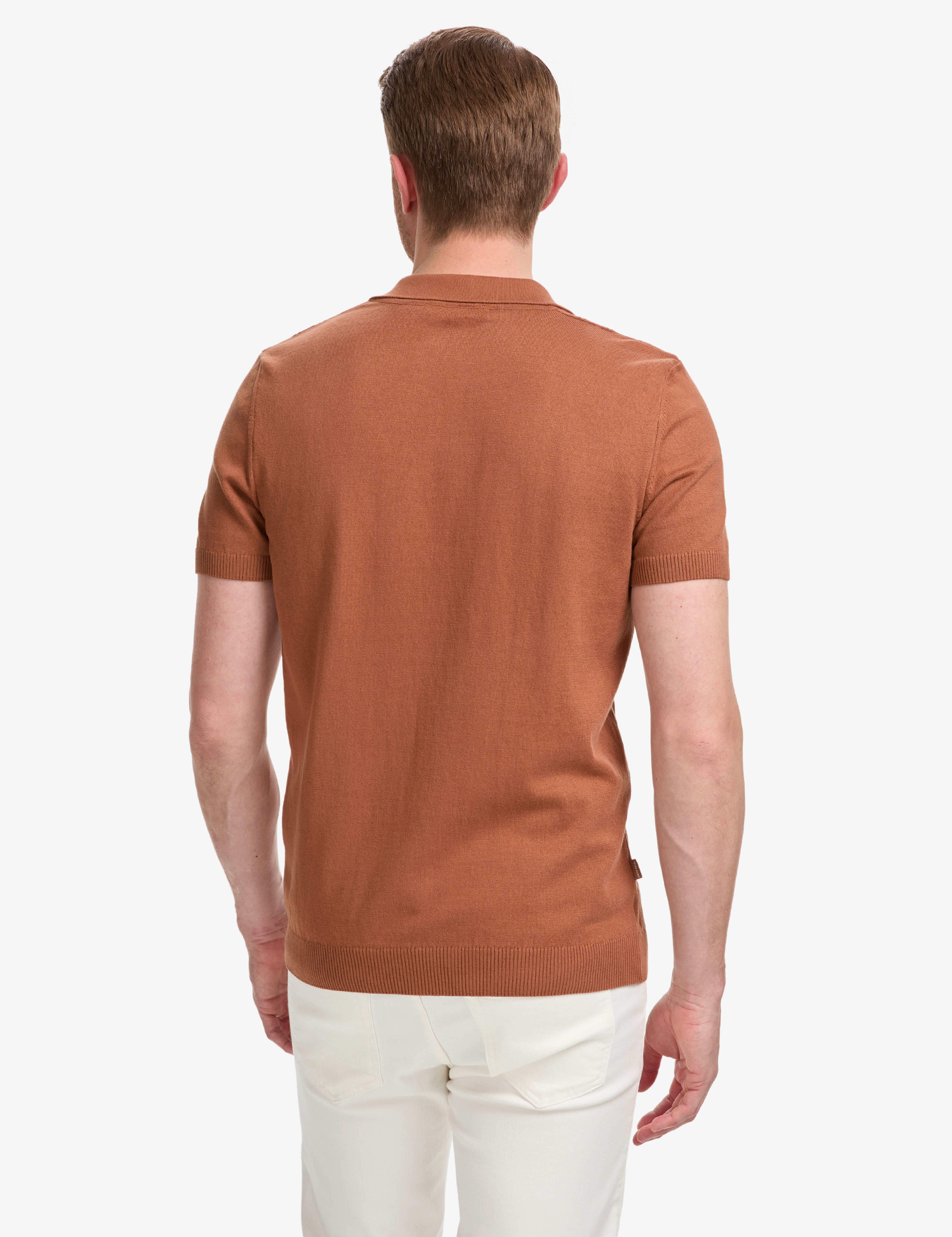 Açık Kahverengi Slim Fit %100 Pamuk Apaş Yaka Triko Tişört - Image 5