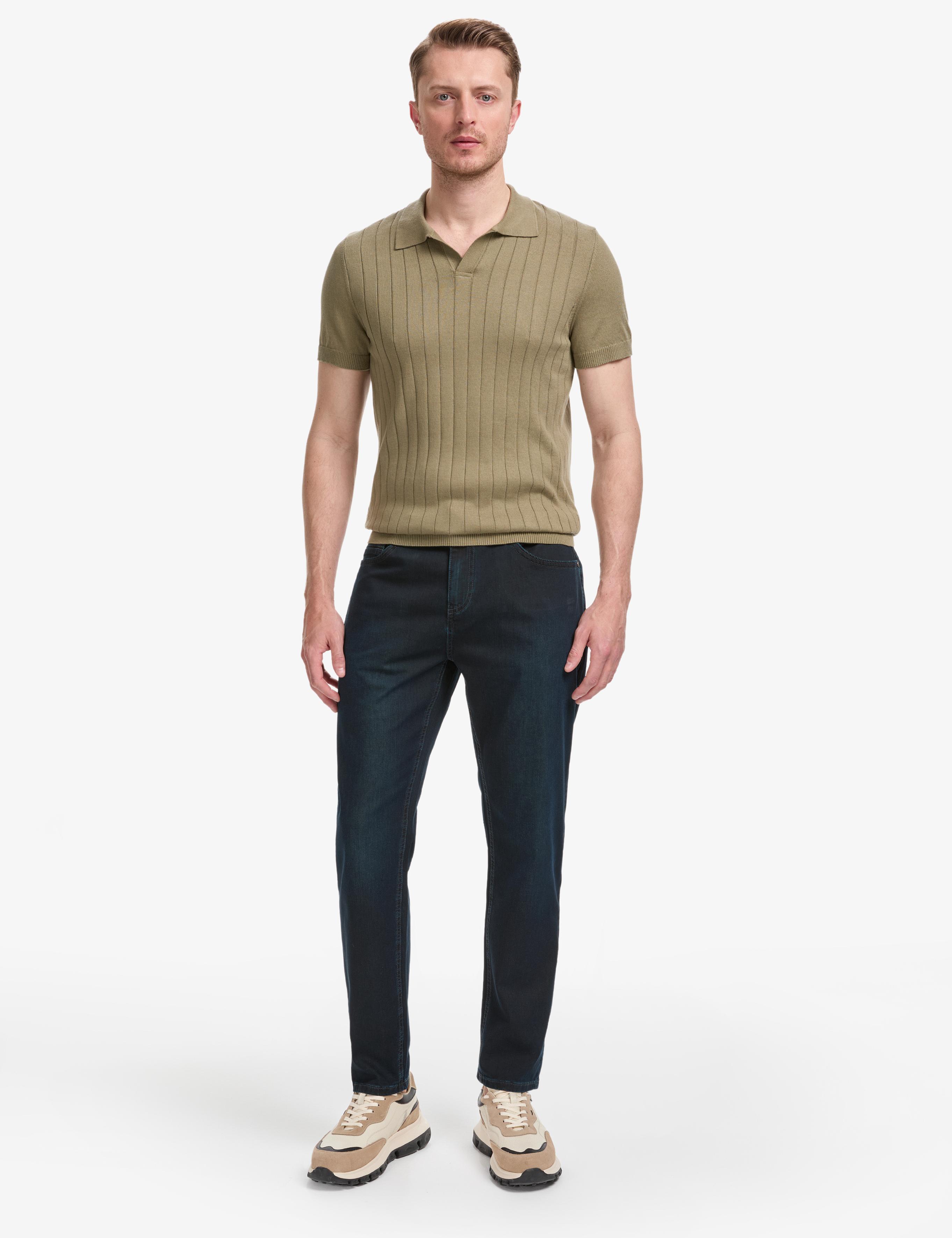 Haki Slim Fit Apaş Yaka Triko Tişört