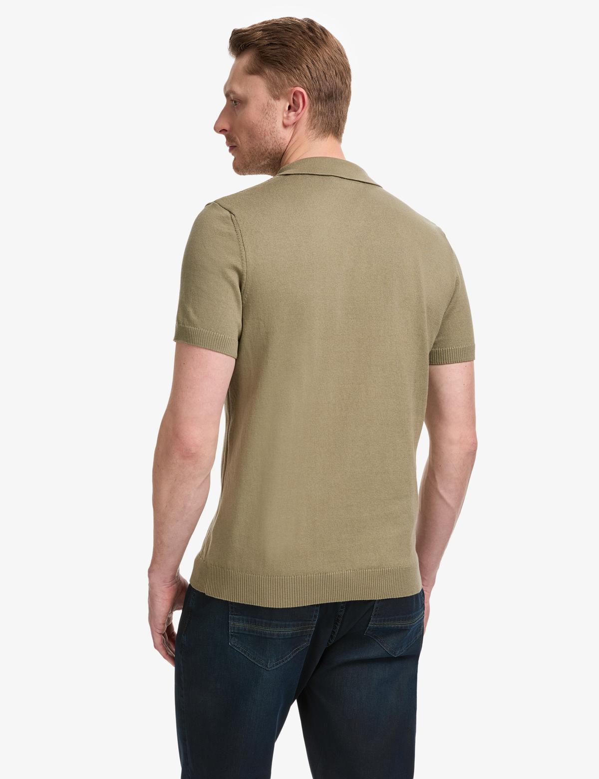 Haki Slim Fit Apaş Yaka Triko Tişört - 50325074011