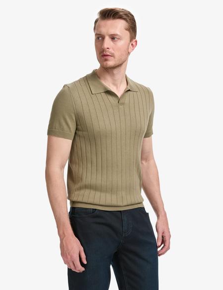 Haki Slim Fit Apaş Yaka Triko Tişört - 50325074011