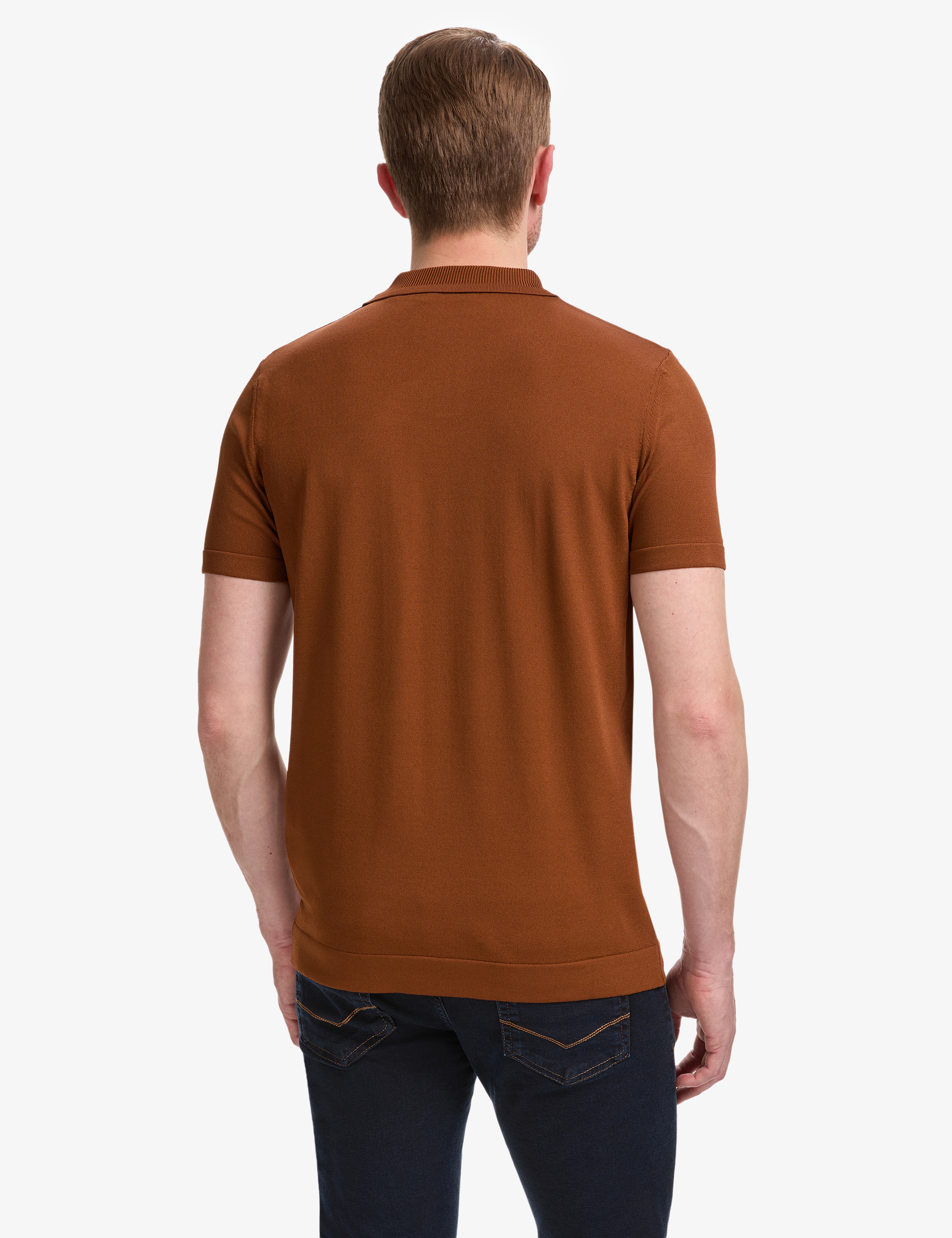 Açık Kahverengi Slim Fit Apaş Yaka Triko Tişört - Image 5