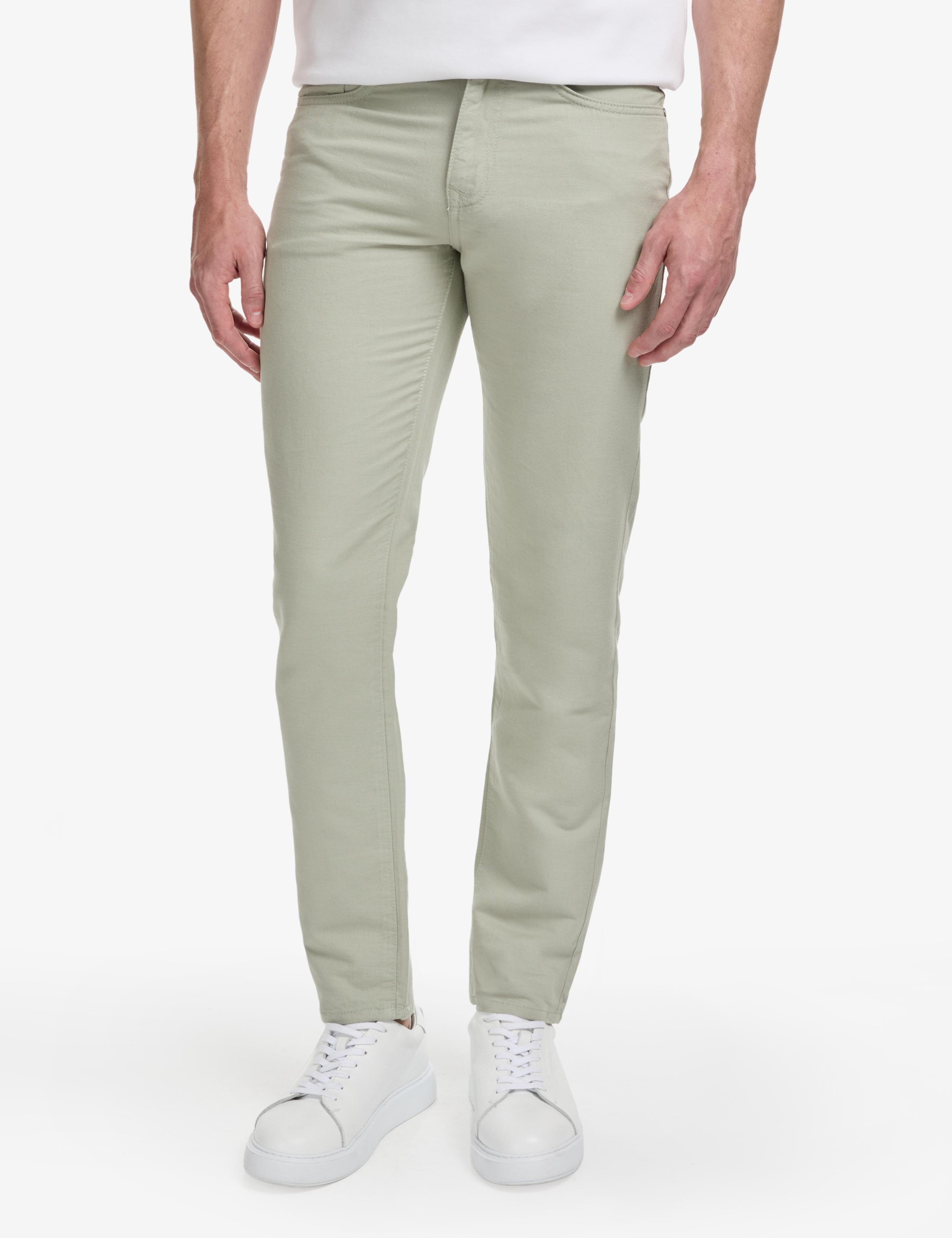 Açık Yeşil Slim Fit Keten Karışımlı Kanvas Pantolon