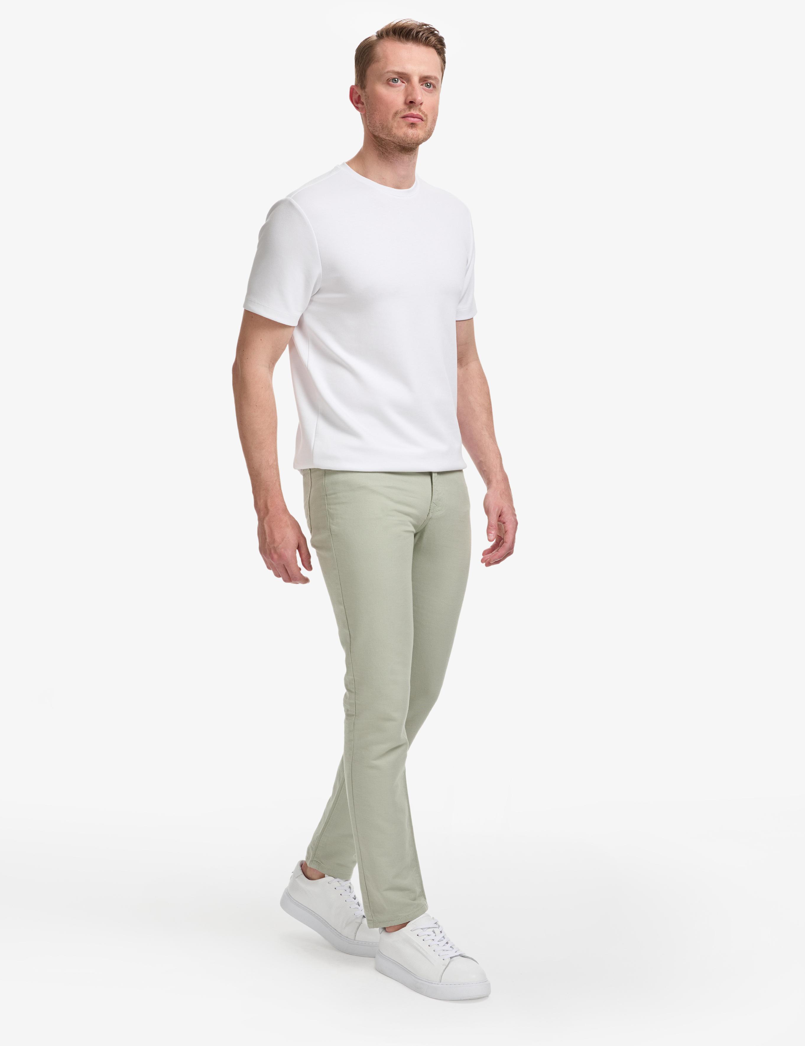 Açık Yeşil Slim Fit Keten Karışımlı Kanvas Pantolon
