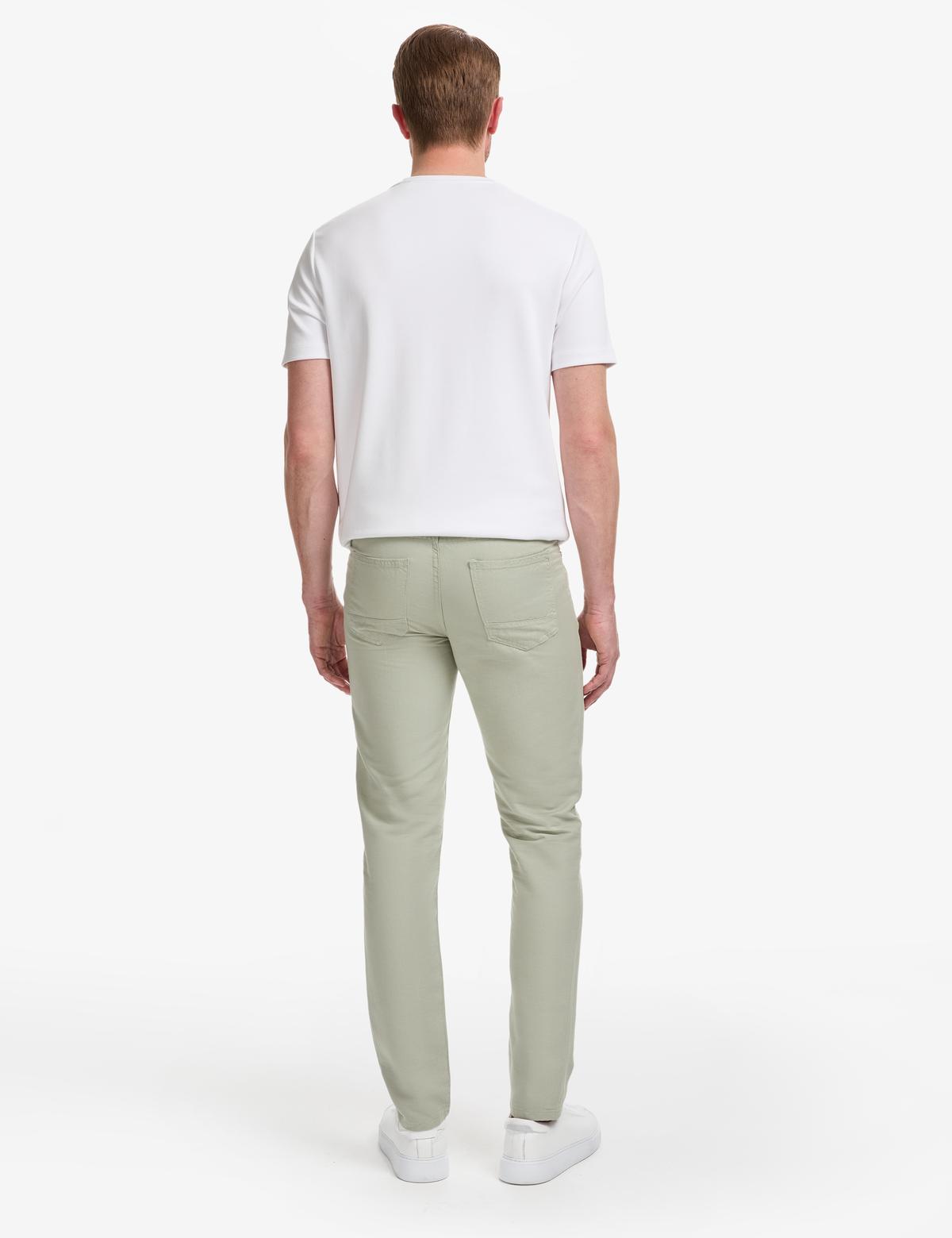 Açık Yeşil Slim Fit Keten Karışımlı Kanvas Pantolon - 50268095359