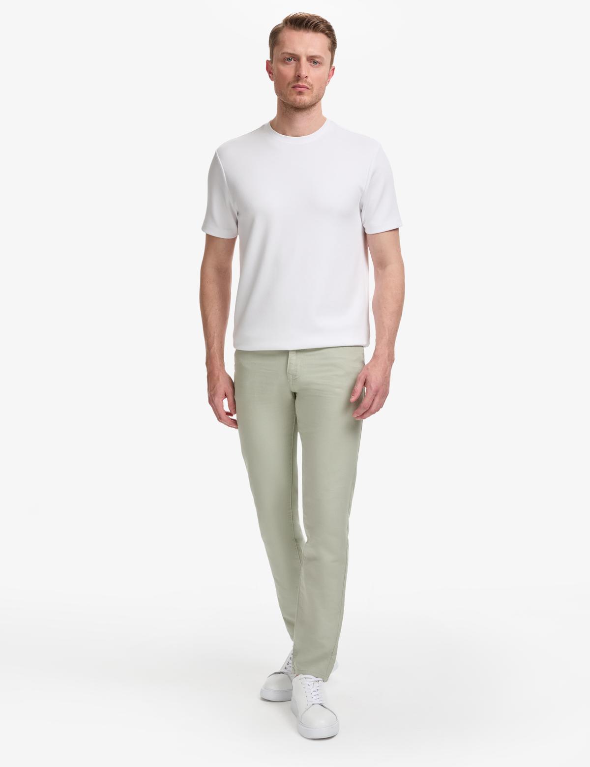 Açık Yeşil Slim Fit Keten Karışımlı Kanvas Pantolon
