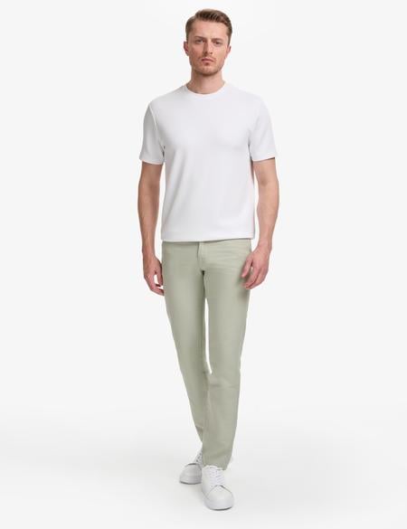 Açık Yeşil Slim Fit Keten Karışımlı Kanvas Pantolon - 50268095359